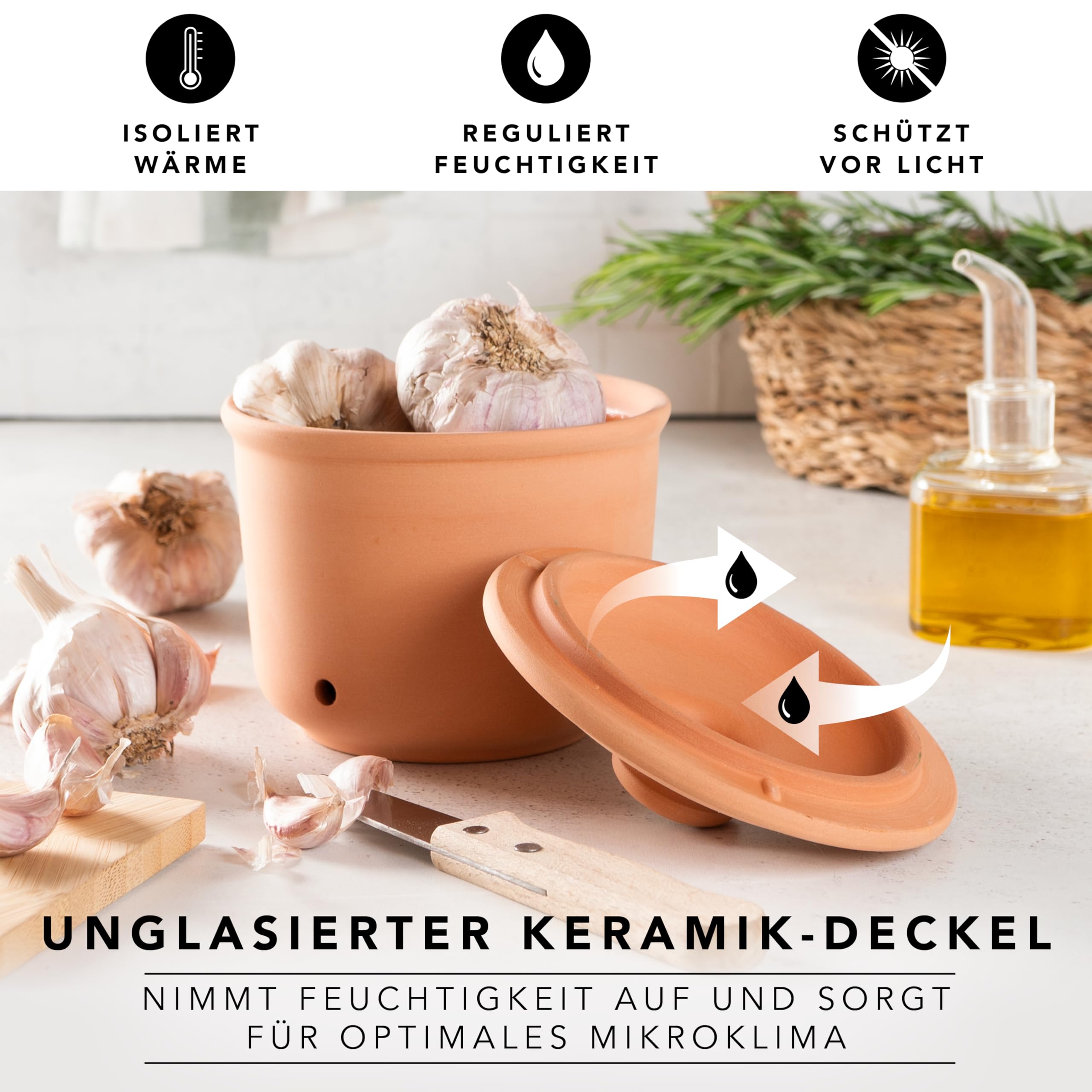 Römertopf garnek do czosnku z naturalnej ceramiki Ø 12,5 cm terakota