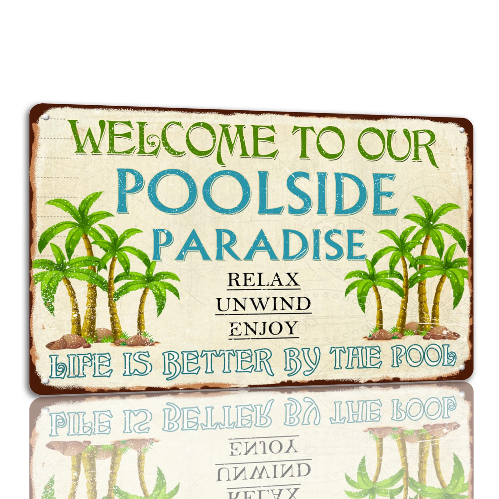 SMAZDFXX Welcome To Our Poolside Paradise Tin Sign Vintage Poolside Metal Signs Life Is Better By The Pool Funny Wall Decor Plaque For Home Bar Beach Pool Deck Porch Patio Outdoor Decoration 12"x16"