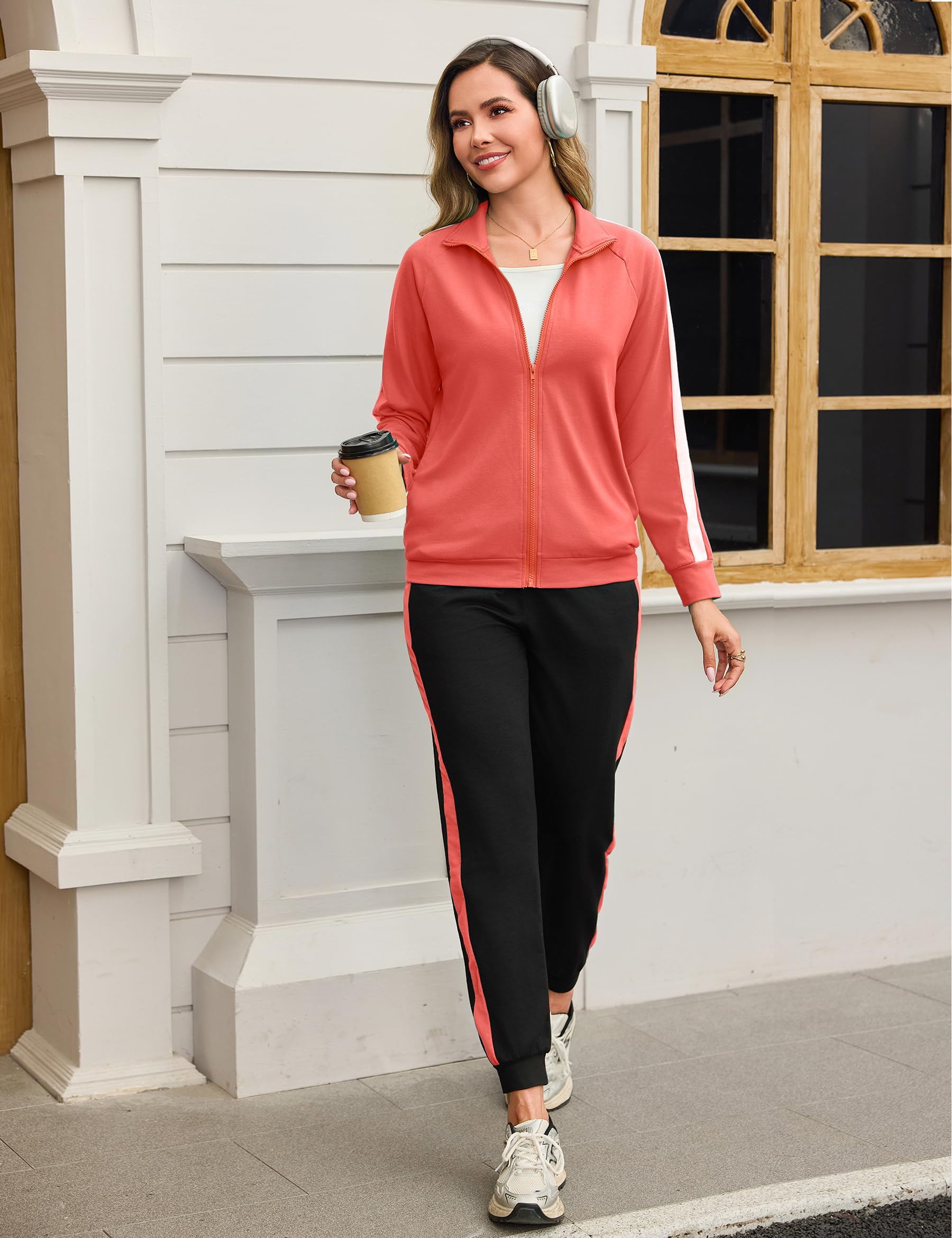 Demegimi Conjunto Chándal Mujer Otoño Invierno Contraste Conjunto Deportivo para Mujer para Deportes Jogging y Fitness S-XXL