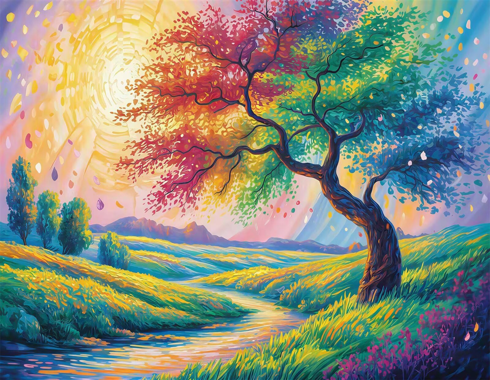 Umfarvt 5D Diamond Painting Kit Completo Prateria, Pittura Diamante Alberi colorati, 65x85cm Fai Da Te Square Diamond Art Strass Ricamo a Punto Croce Painting per Decorazione Parete Casa