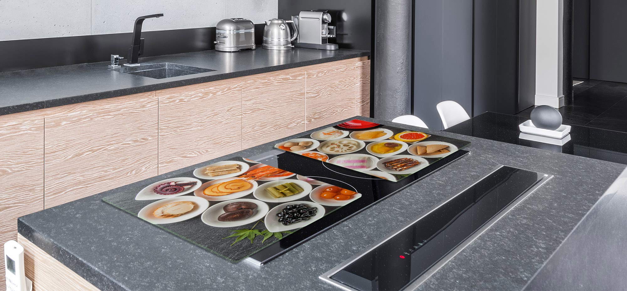 Enorme Cubre vitros de cristal templado - Tablas para cortar gigante – Tabla para amasar y protector de vitro – UNA PIEZA (80 x 52 cm) o DOS PIEZAS (40 x 52 cm) Series de Comida DD16