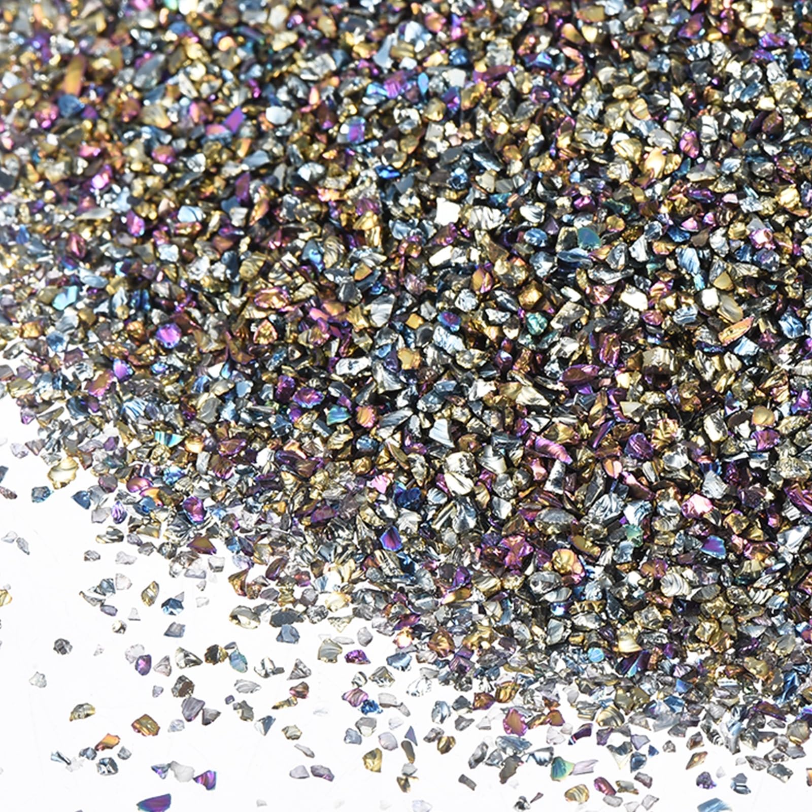 sourcing map Crushed Glass for Resin Art, 150g Small Irregular Metallic Chunky Chips Small Broken Crushed Glass Glitter Pieces for Crafts DIY Vase Filler Jewelry Making Decor, AB Colors
