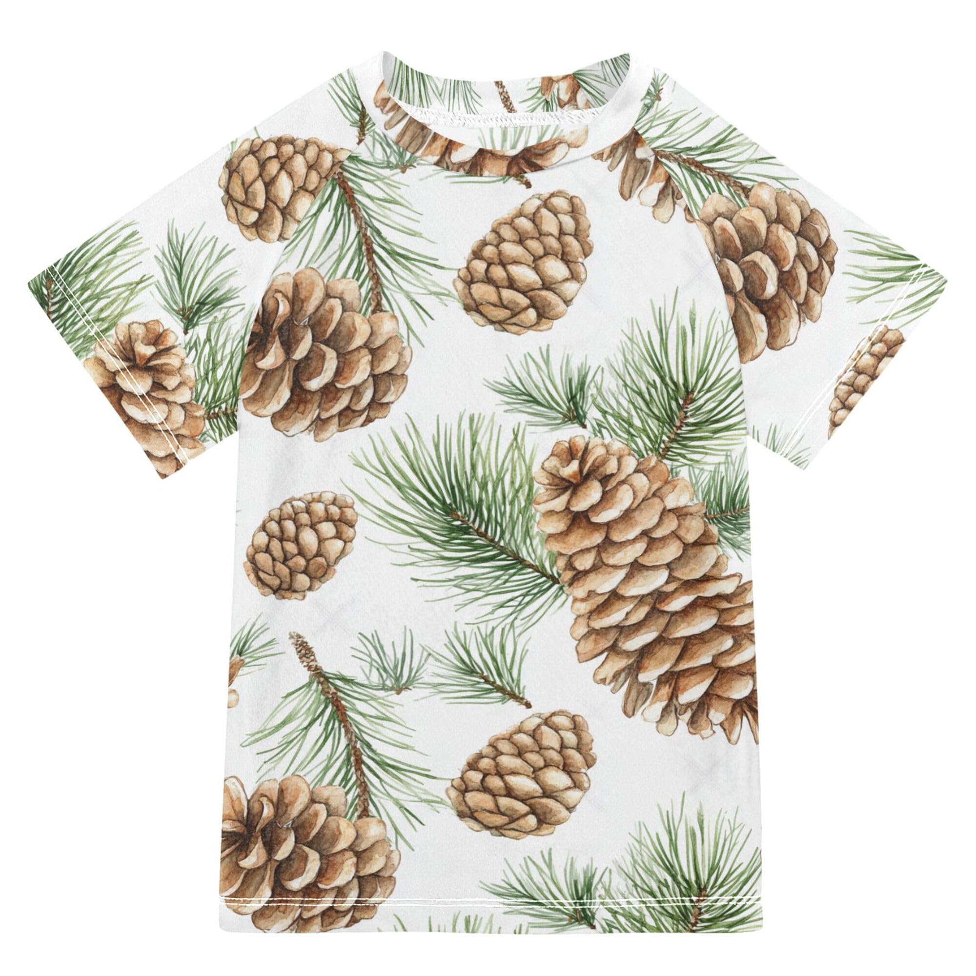 Pine Cones Pine Branches Kids Bathing Suit Short Sleeves Workout Shirts Swimwear Beach Tops 3T