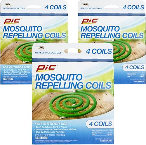 PIC - Bobinas repelentes de mosquitos para espacios al aire libre, caja de 4 unidades, paquete de 3 (12 unidades en total)