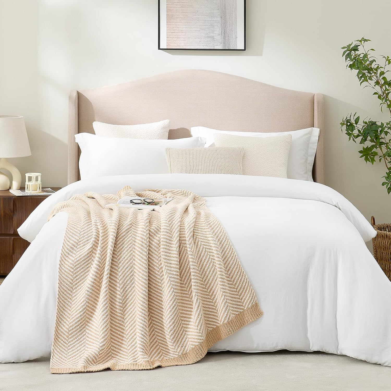 Snuggle Sac Herringbone Throw Blanket for Couch, Reversible Super Soft Warm Blankets Cozy Knit Fuzzy Plush Lightweight Throws for Sofa, Bed, Camping, Beige, 50x60 inches - Image 8