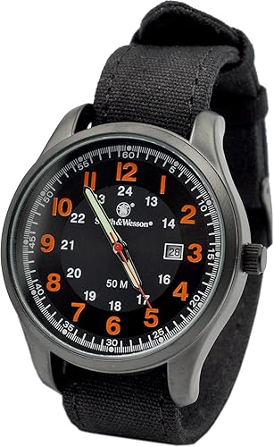 Smith Wesson Cadet Luminous Mens Watch Japanese Movement 5ATM Stainless Steel Caseback Precision Quartz Water Resistant Date Display Canvas Strap Smith Wesson Cadet Luminous Mens Watch Japanese Movement 5ATM Stainless Steel Caseback Precision Quartz Water Resistant Date Display Canvas Strap