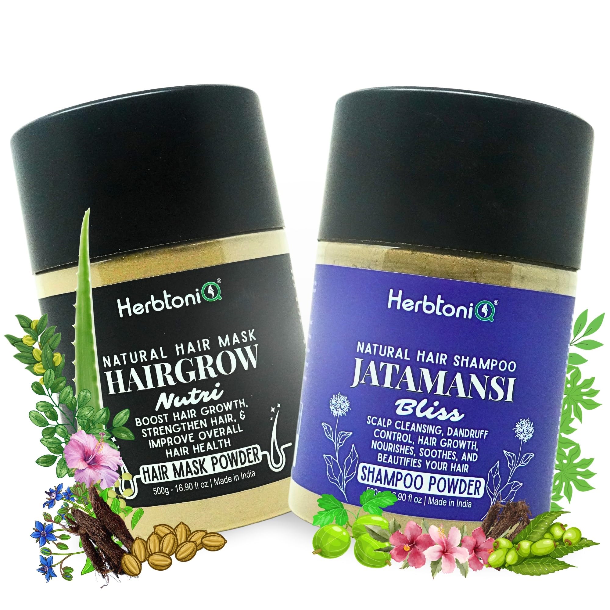 HerbtoniQ Natural HairGrow Mask and Jatamansi Bliss Shampoo Powder Combo Set - Luxurious Hair Growth, Strength, Dandruff Control, and Scalp Nourishment for Men and Women (500g Each)-image-41