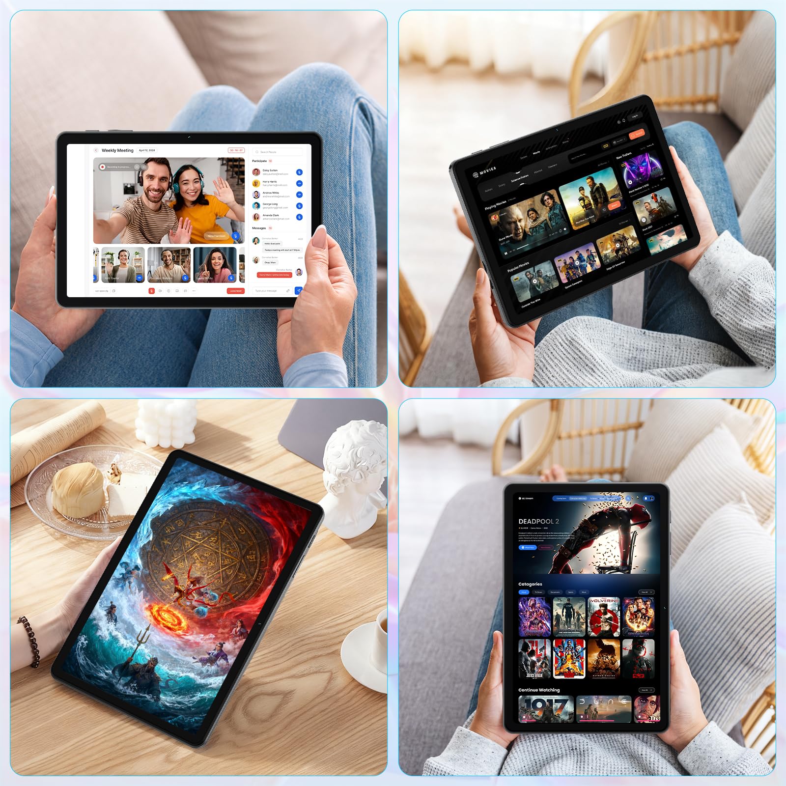 Tablet 10 Pollici Android 15 Tablet con Gemini AI, 18GB+128GB (2TB TF) Tablets, Processore 2.0 GHz, 5G/WiFi 6, Schermo HD IPS Schermo 1280x800, Radio FM/GPS/Bluetooth, Kids Space e YT Kids
