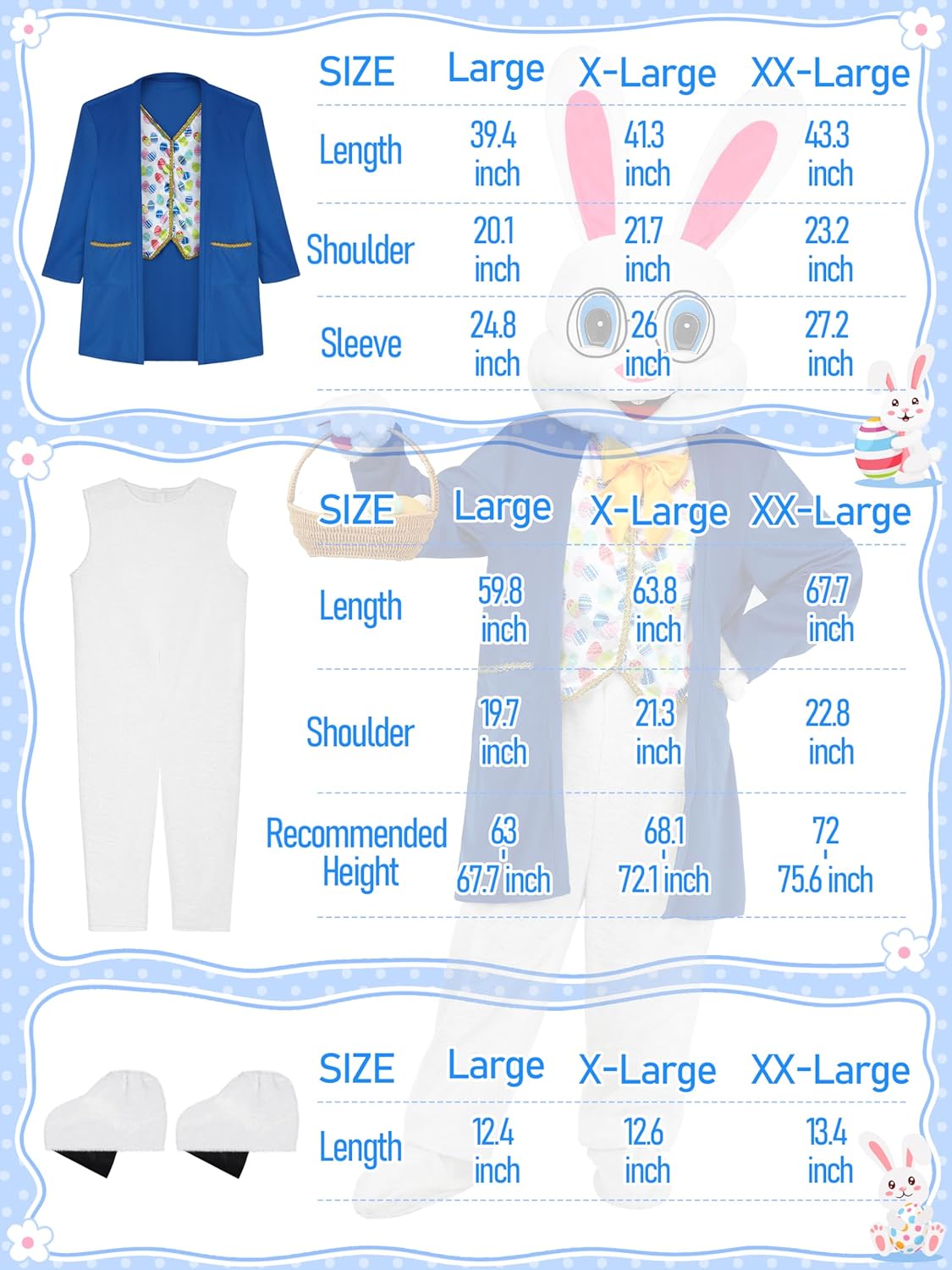 SOMSOC 7 Pieces Easter Bunny Costume Adult Mascot Suit White Rabbit Costume One Piece Suit Waistcoat Shoes Bowtie for Adults - Image 2