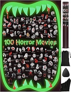 Top 100 Horror Movies Scratch off Poster - Horror Films of all Time Bucket List, Glow in The Dark, 24"x16" Easy to Frame Large Scratchable Checklist Poster, Gift for Movie Lovers