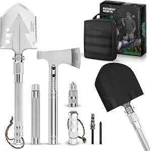 Survival Shovel and Camping Axe – Stainless Steel Tactical Survival Multi-Tool and Survival Hatchet Equipment for Outdoor Hiking Camping Gear, Hunting, Backpacking Emergency Kit