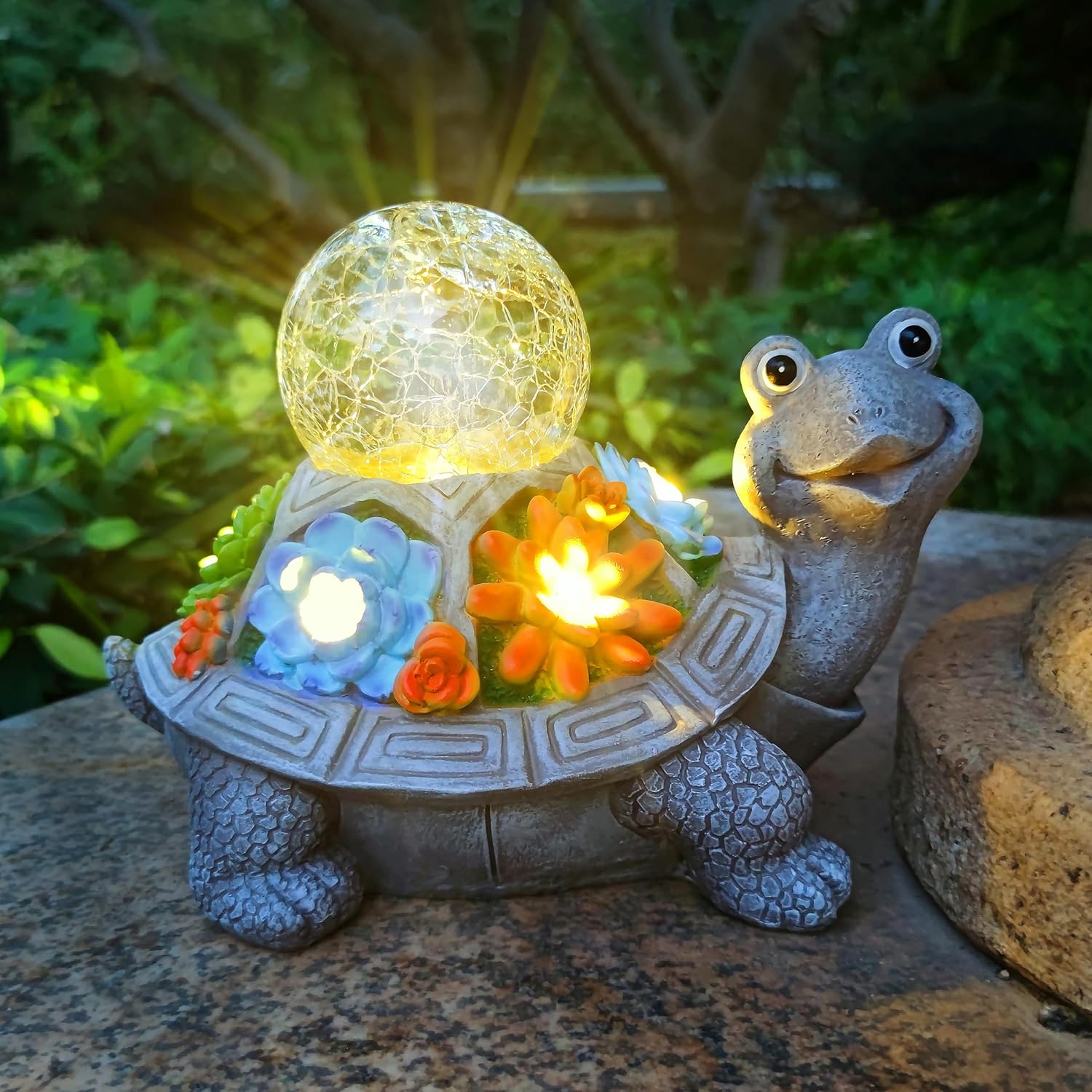 JOYBEE Solar Turtle Garden Statue Outdoor Decor-Turtle Solar Figurines Lights Decorations for Patio Yard Lawn Ornaments-Turtle Gifts for Birthday Easter Housewarming(Color) Turtle Ball Grey