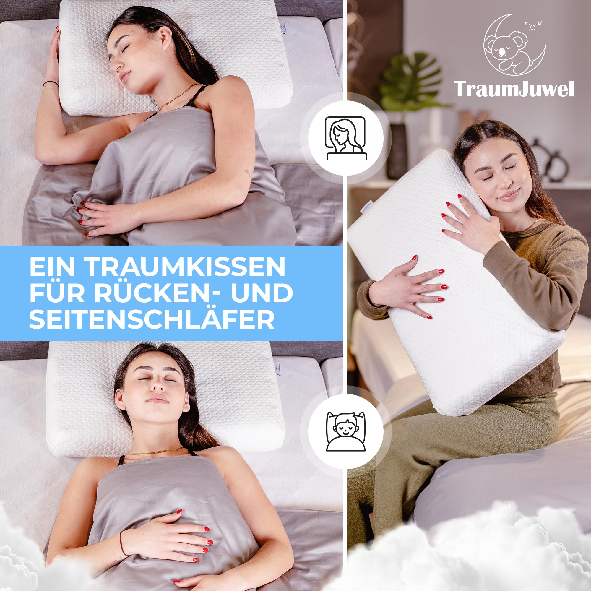 Almohada cervical Duo-Relax - [2 grados de dureza] | Almohada ortopédica de espuma viscoelástica - Almohada ergonómica para dormir de lado