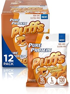 Pure Protein Puffs, Nacho Cheese, High Protein Snack,18G Protein, 1.05oz, 12 Count (Packaging May Vary)