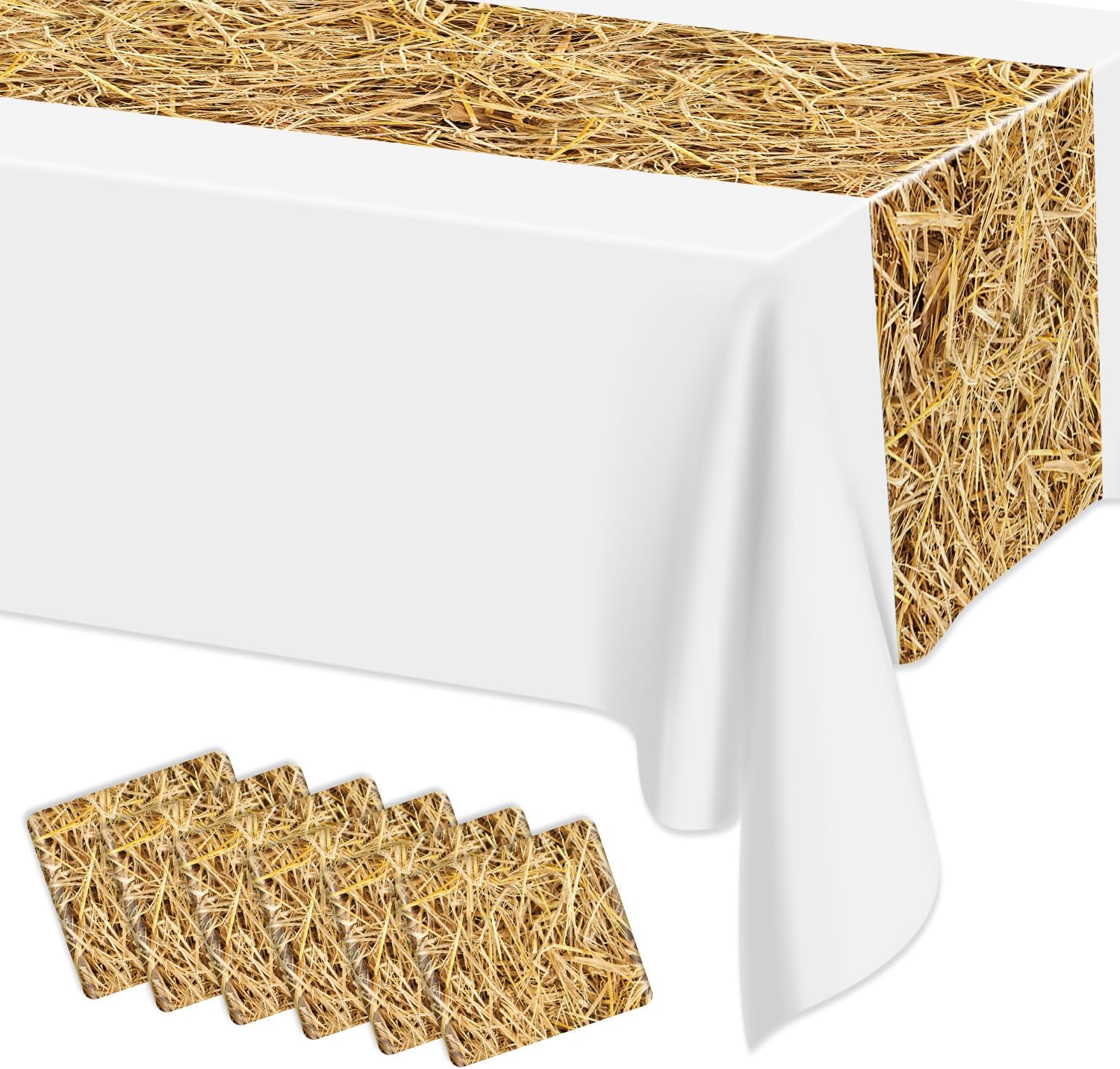 6Pcs Rustic Table Runner Brown Wood Grain Country Table Runner Table Cloth Rectangular Table Decoration for Western Barn Farm Barbecue Birthday Party Decorations, 14 x 108inch