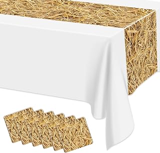 6Pcs Straw Table Runner Rectangular Farm Table Cloth Hay Stacks Table Runner for Western Barn Farm Barbecue Birthday Party Decorations, 14 x 108inch