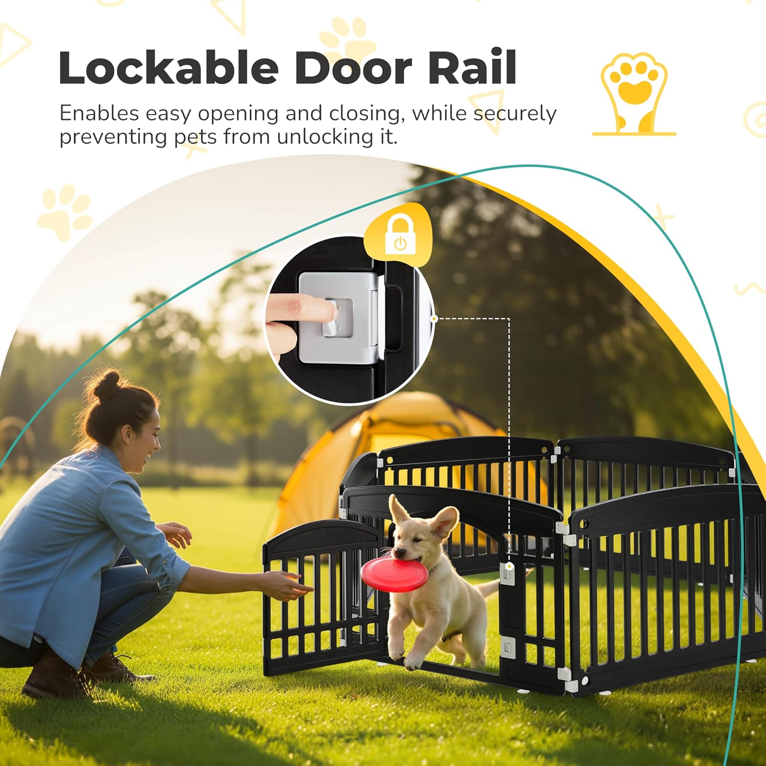 24" Plastic Dog Playpen 6-Panel Durable Pet Playpen for Puppies & Small/Medium Dogs, Portable & Foldable Pet Fence with Secure Locking Door, Black
