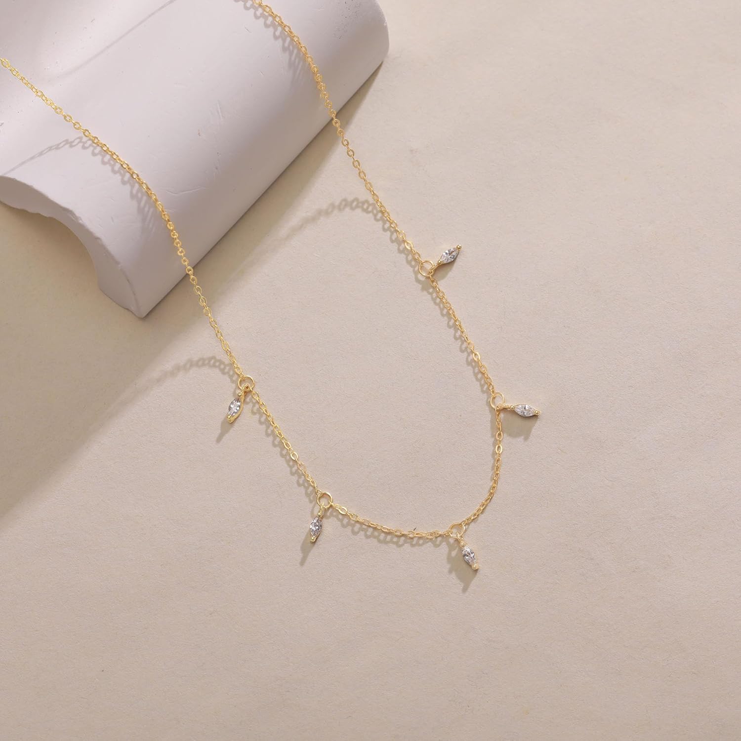 XAYAH 925 Sterling Silver Marquise Cubic Zirconia Necklaces for Women Dainty 14k Gold Plated Eye Shaped Crystal Diamond Pendant Necklace Choker to Daughter Mom Charm Chain Valentines Day Jewelry Gifts - Image 6