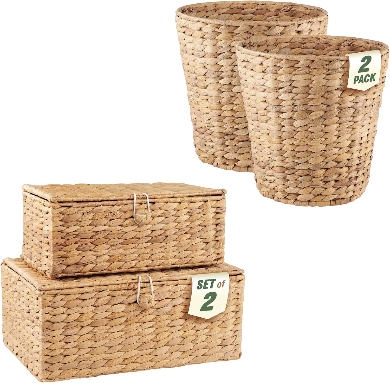 84ECO Water Hyacinth Set — 2 Lidded Storage Boxes & 2 Tall Trash Cans