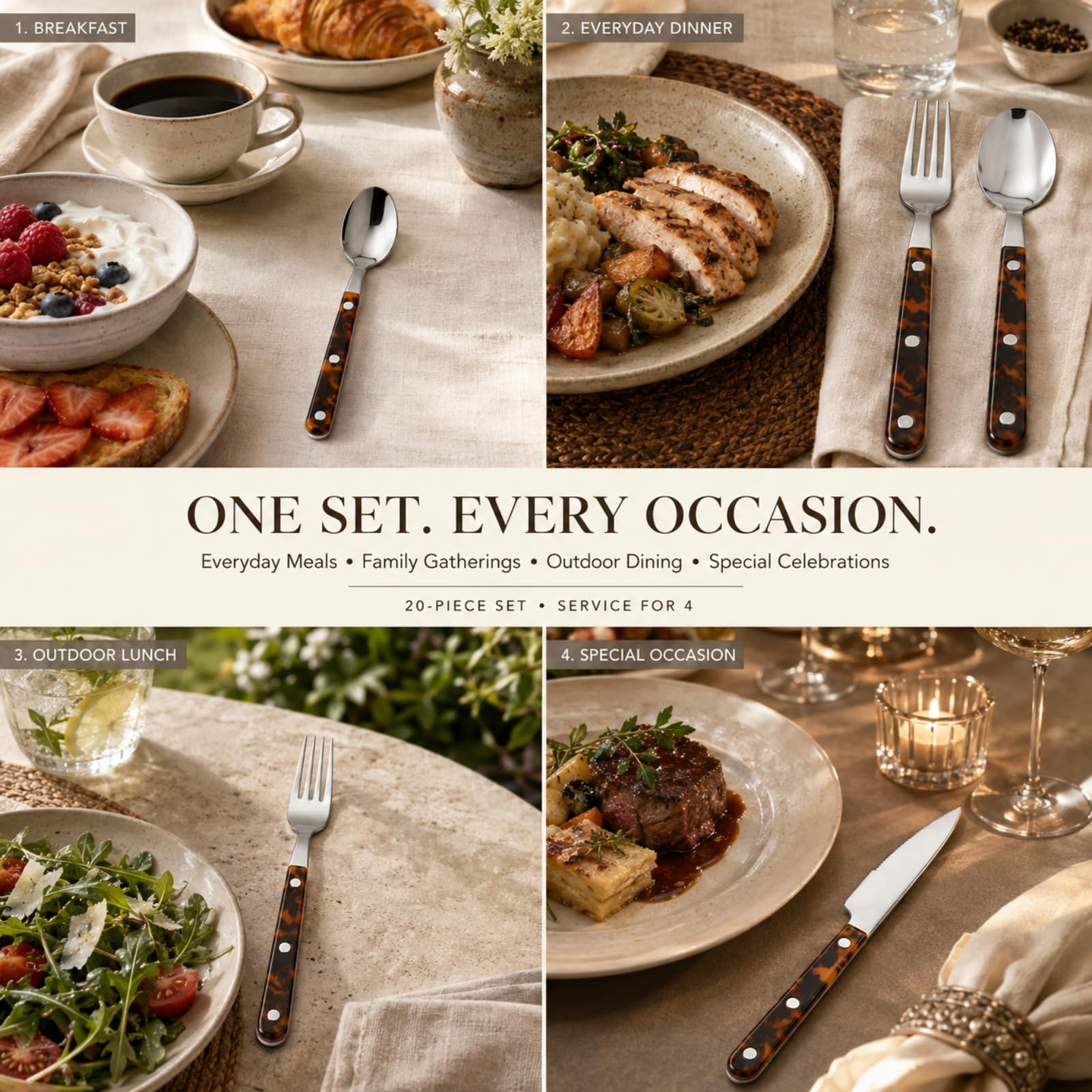 Premium Tortoise Cutlery Set - 20 Piece Stainless Steel -5 Premium Tortoise Cutlery Set - 20 Piece Stainless Steel -5