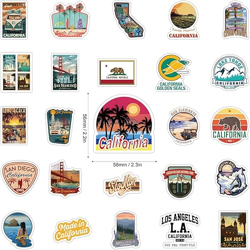 Miniatura 3 de sxdaizjsym Calcomanías de California para botellas de agua, laptop, monopatín, paquete de 60 calcomanías de vinilo impermeables para niños,
