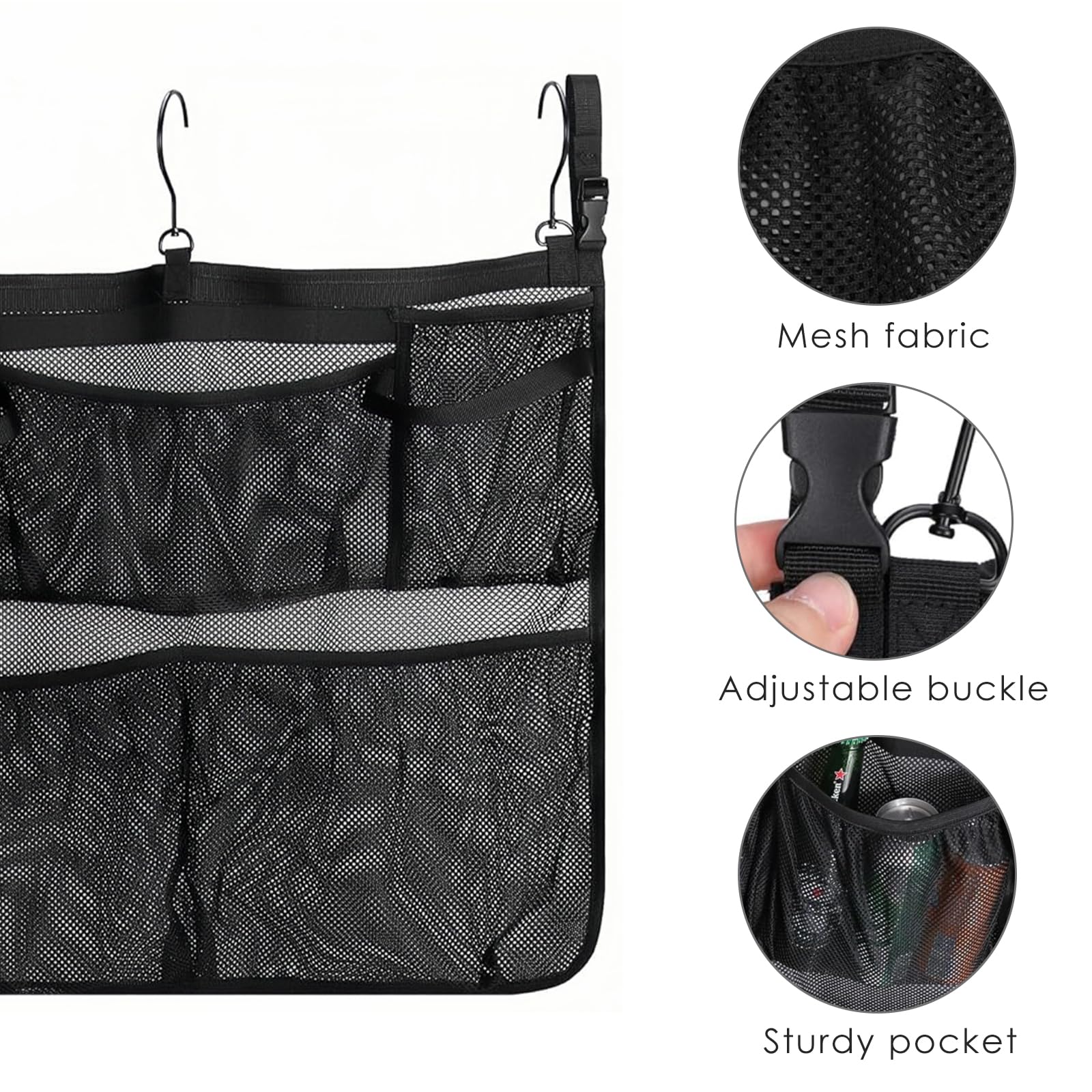 Adorila above Ground Pool Storage Bag, 24 x 20 Inch Pool Hanging Bag with Mesh Pockets, Pool Storage Organizer Pool Toys, Towels, Beverages (Black)