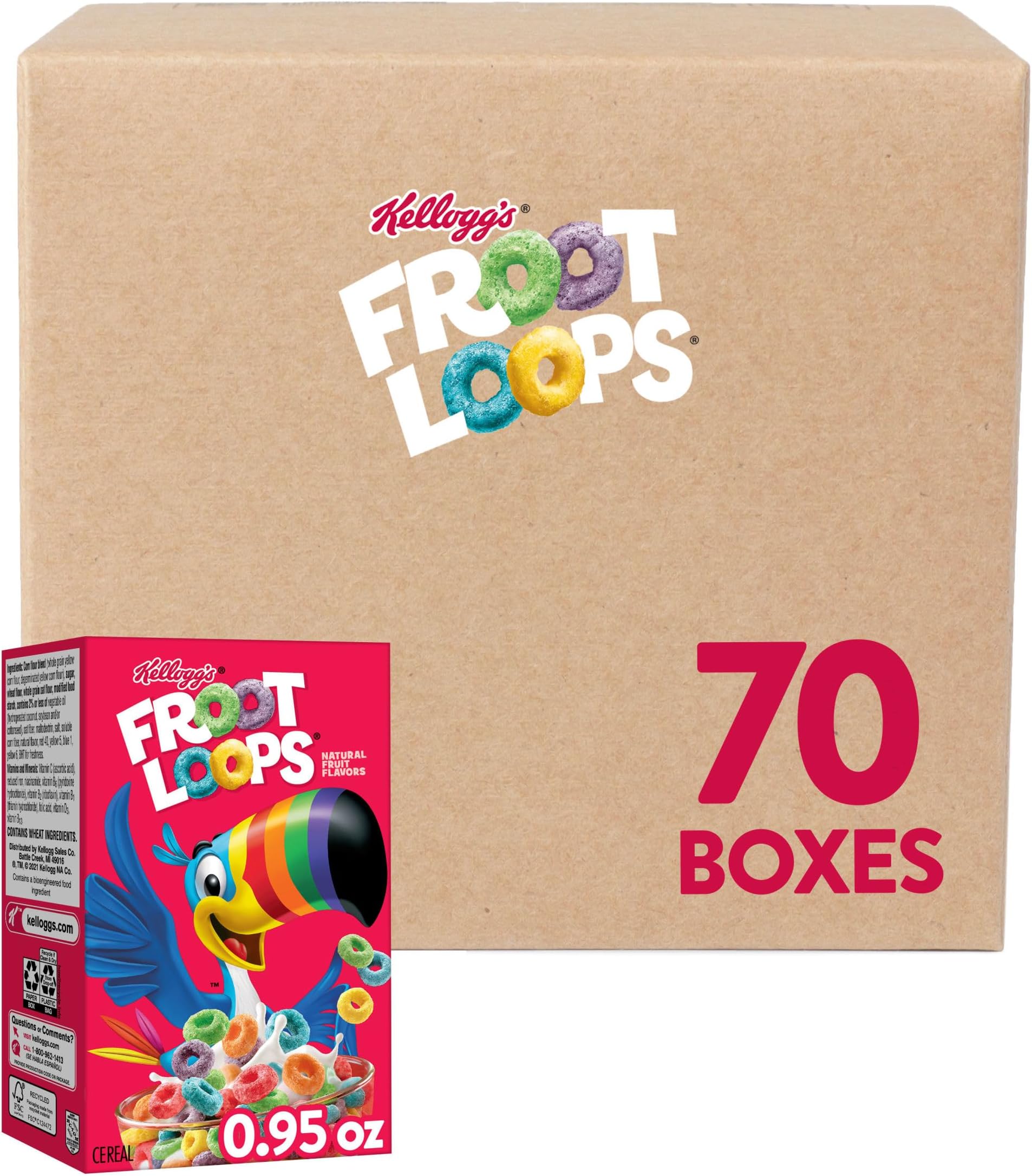 Kellogg’s , Breakfast Cereal, Original, Good Source of Fiber, Single Serve, 0.95 oz Box(Pack of 70)