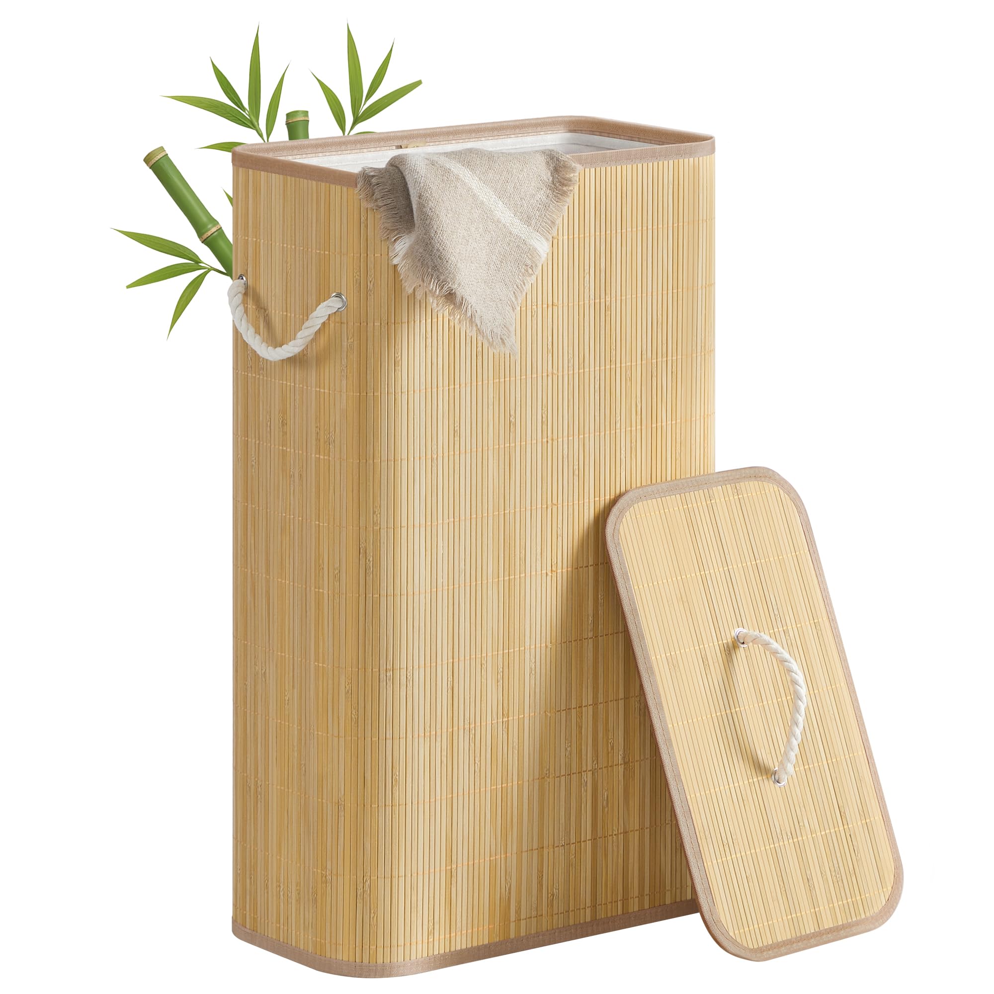 Bamboo laundry basket with lid and washable liner, Natural / 60 L