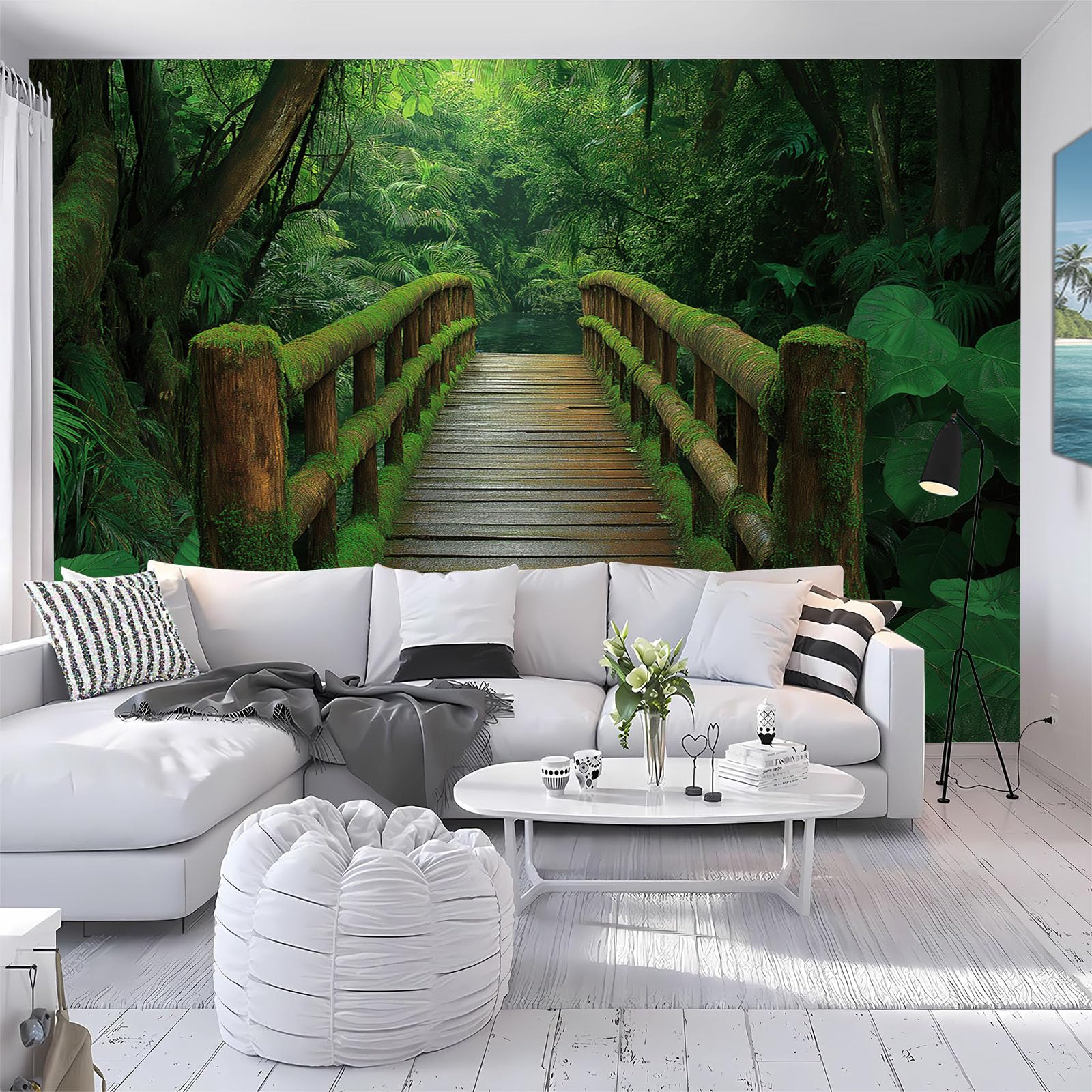 Papier Peint Panoramique Jungle 150X105Cm en Tissu de Soie et Décoration Naturelle