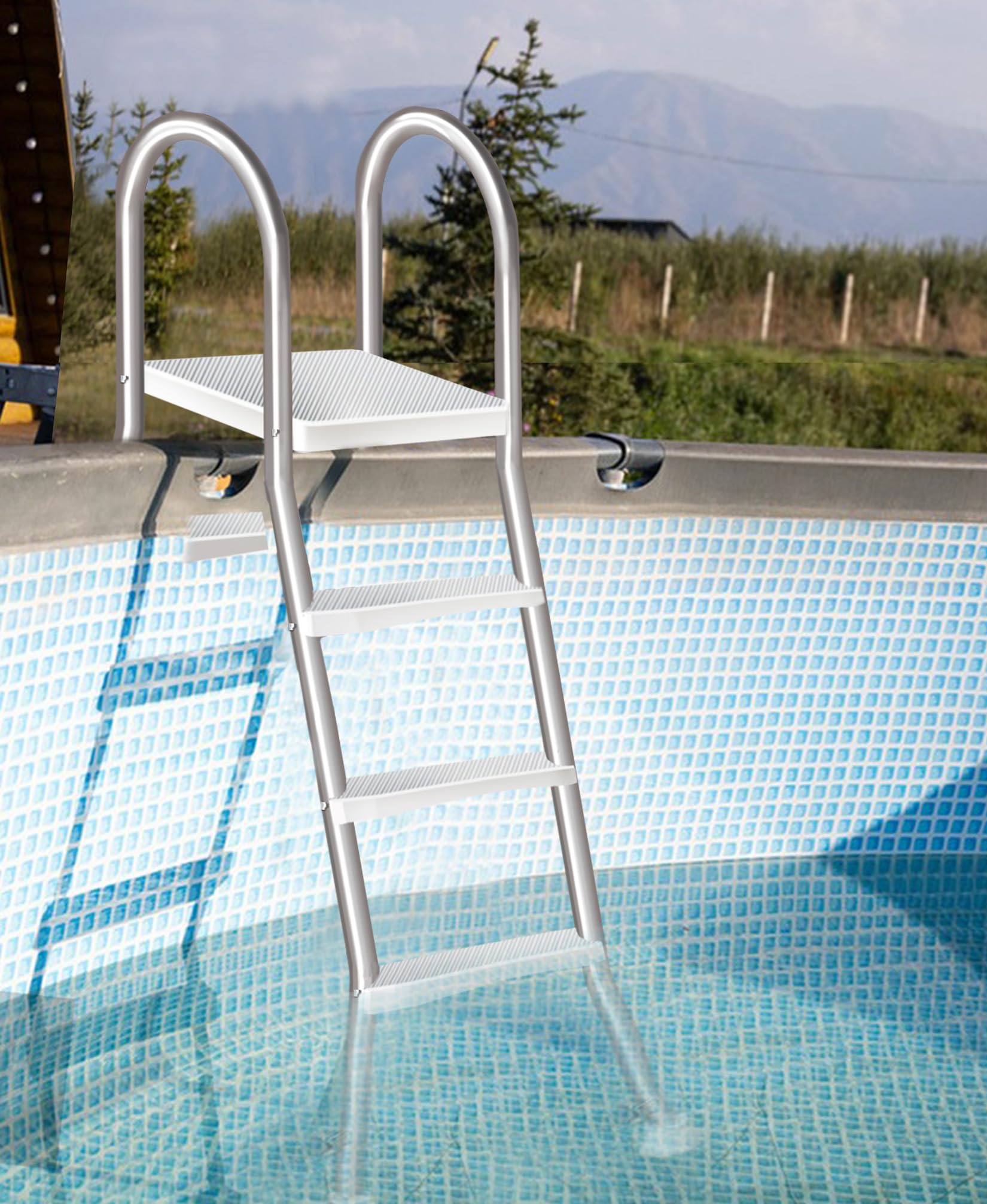 135cm Pool Stairs, 4-Step Stainless Steel Above Ground Pool Ladder, Double Handrails & Non-Slip Steps, 250kg Load, Household Swimming Pool Access Equipment,110cm