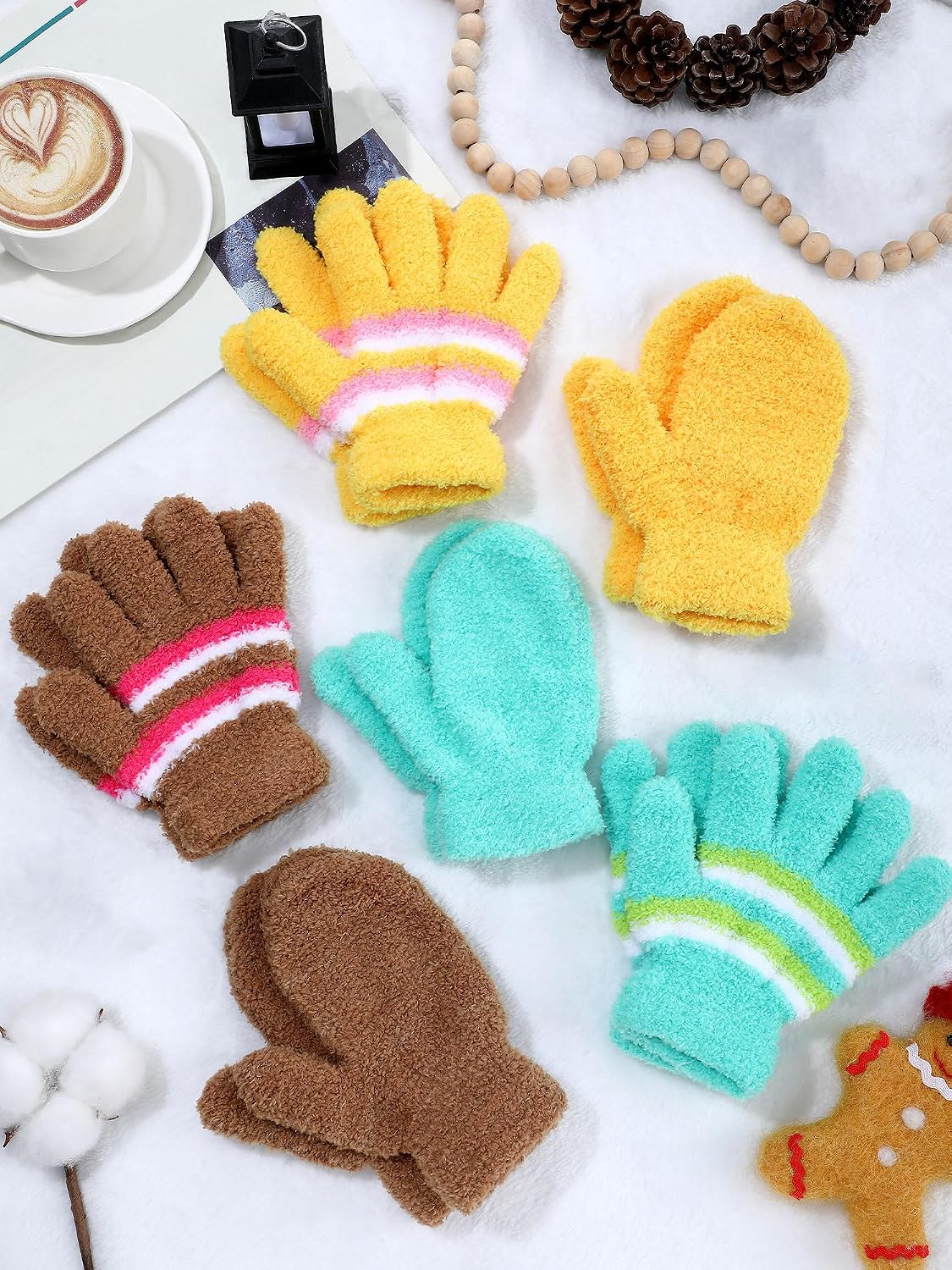 SATINIOR 6 Pairs Kids Toddler Knitted Gloves Winter Warm Stretchy Mittens Soft Lightweight Mittens for Boys and Girls