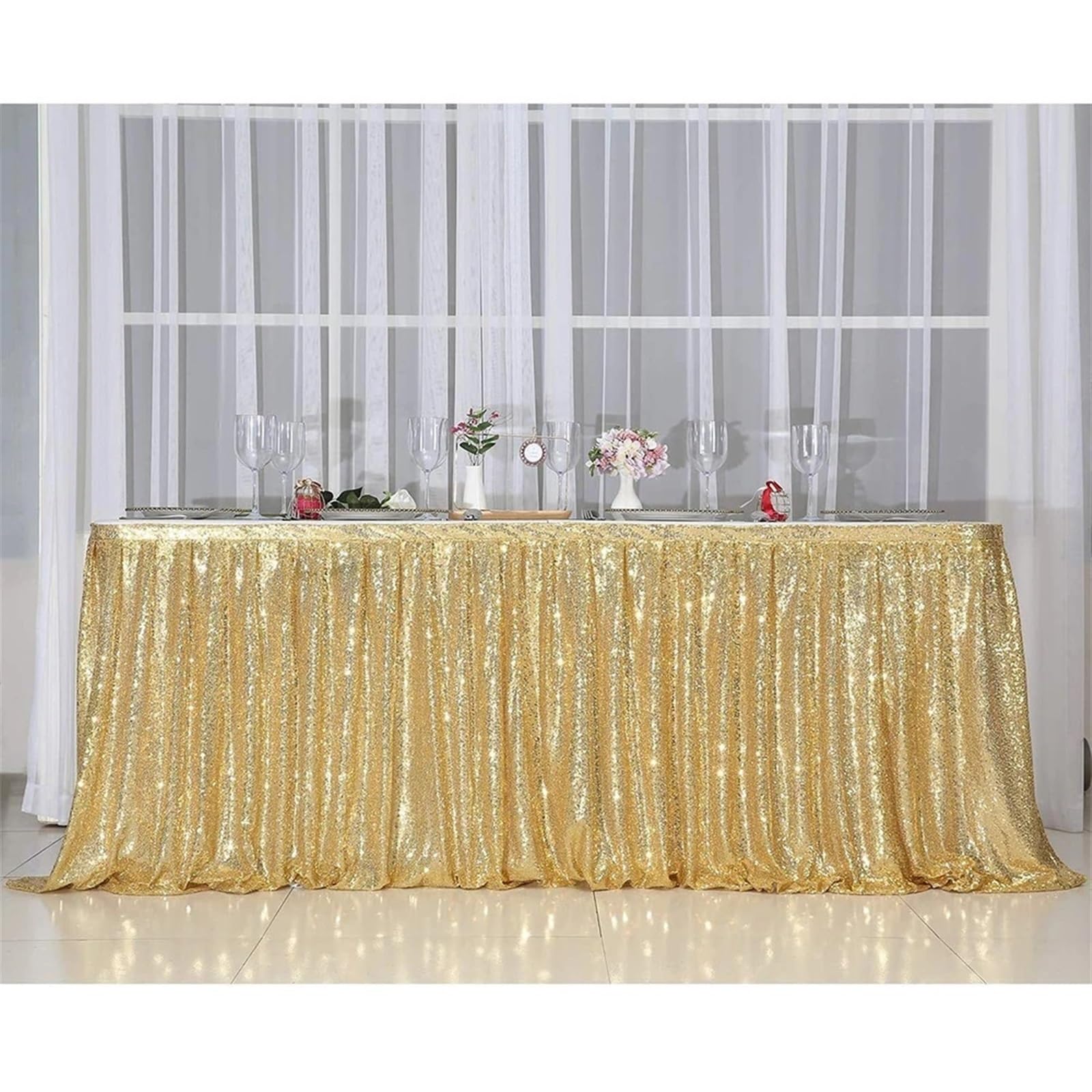 Jupe De Table Beige Or Paillettes Table Jupe Tables Tissu fête d'anniversaire Mariage noël Accessoires Bonbons décoration Festival déco(Rose Pink,9FT-70x274cm)