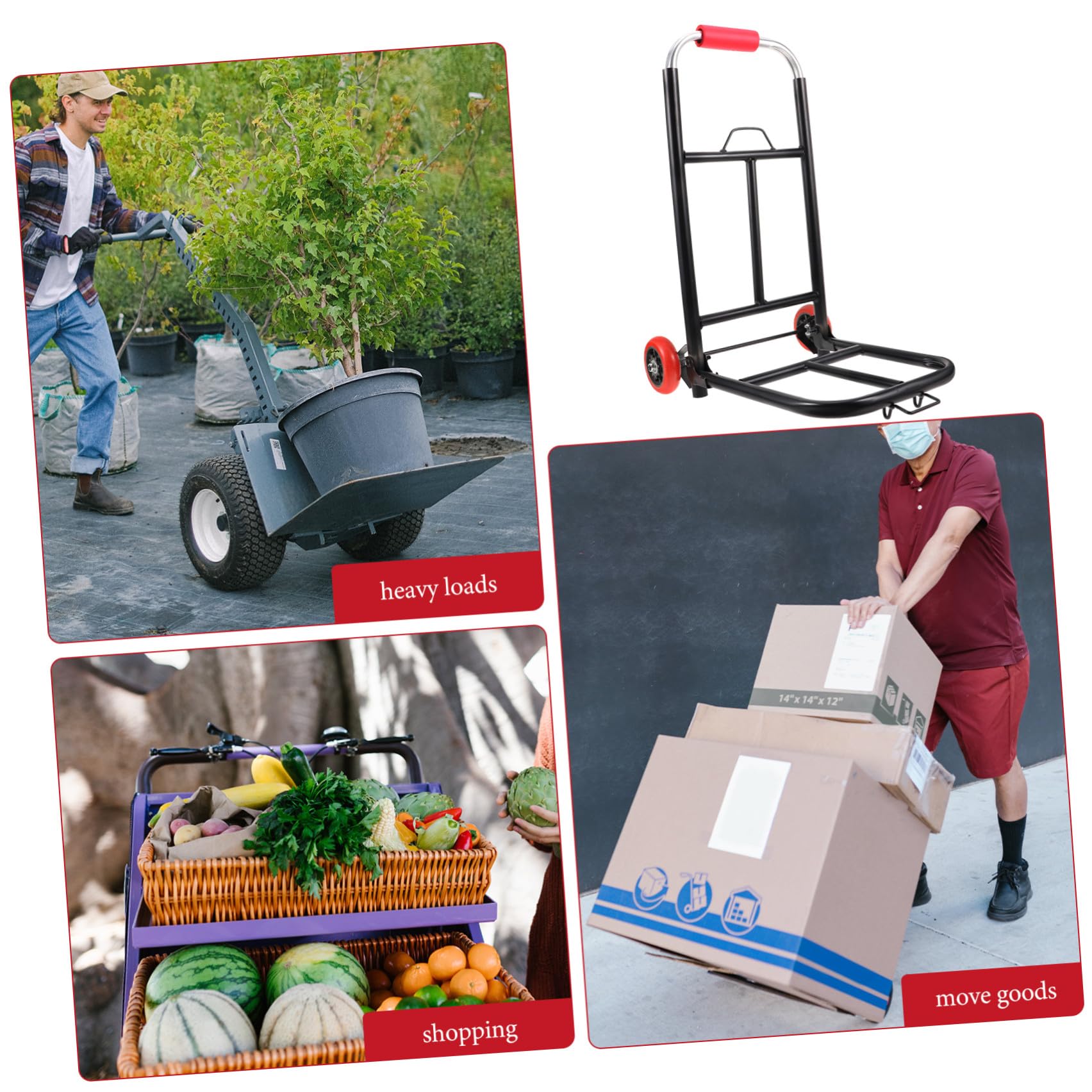 KALLORY Carrello Pieghevole per Spesa Ruote in Ferro e Manico Ergonomico, Trolley Portapacchi Leggero per Shopping e Trasporto Bagagli