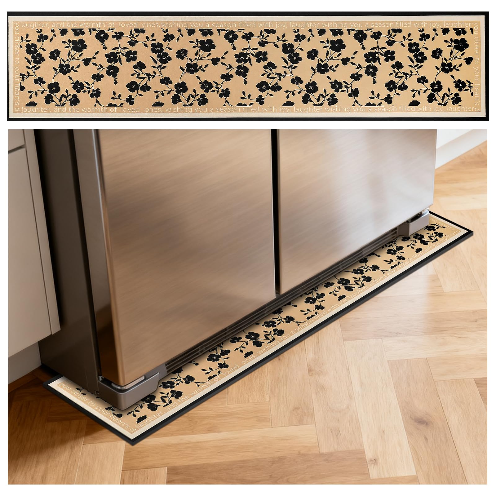 Fridge Mat - 9.1" x 38.6"Refrigerator Mats with Water Absorbent, Leak-Proof Rubber Backing, Easy to Clean, Bohemian Design, Protect Floors from Spills (Floral)