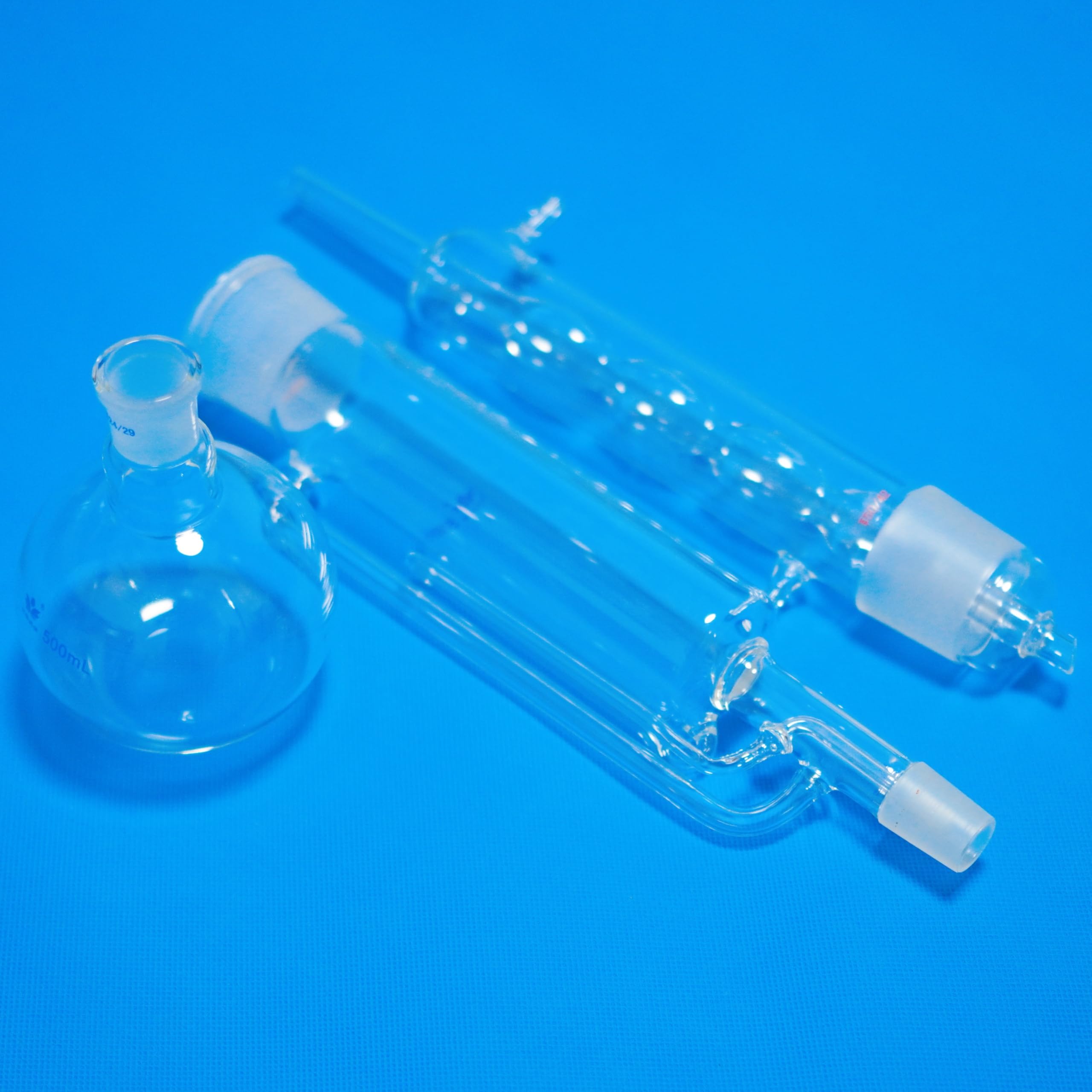 1-teiliges Labor-Glasextraktionsset (150 ml bis 1000 ml) – Komplettes Extraktionsset mit Kondensator und Flachbodenkolben(500ml)