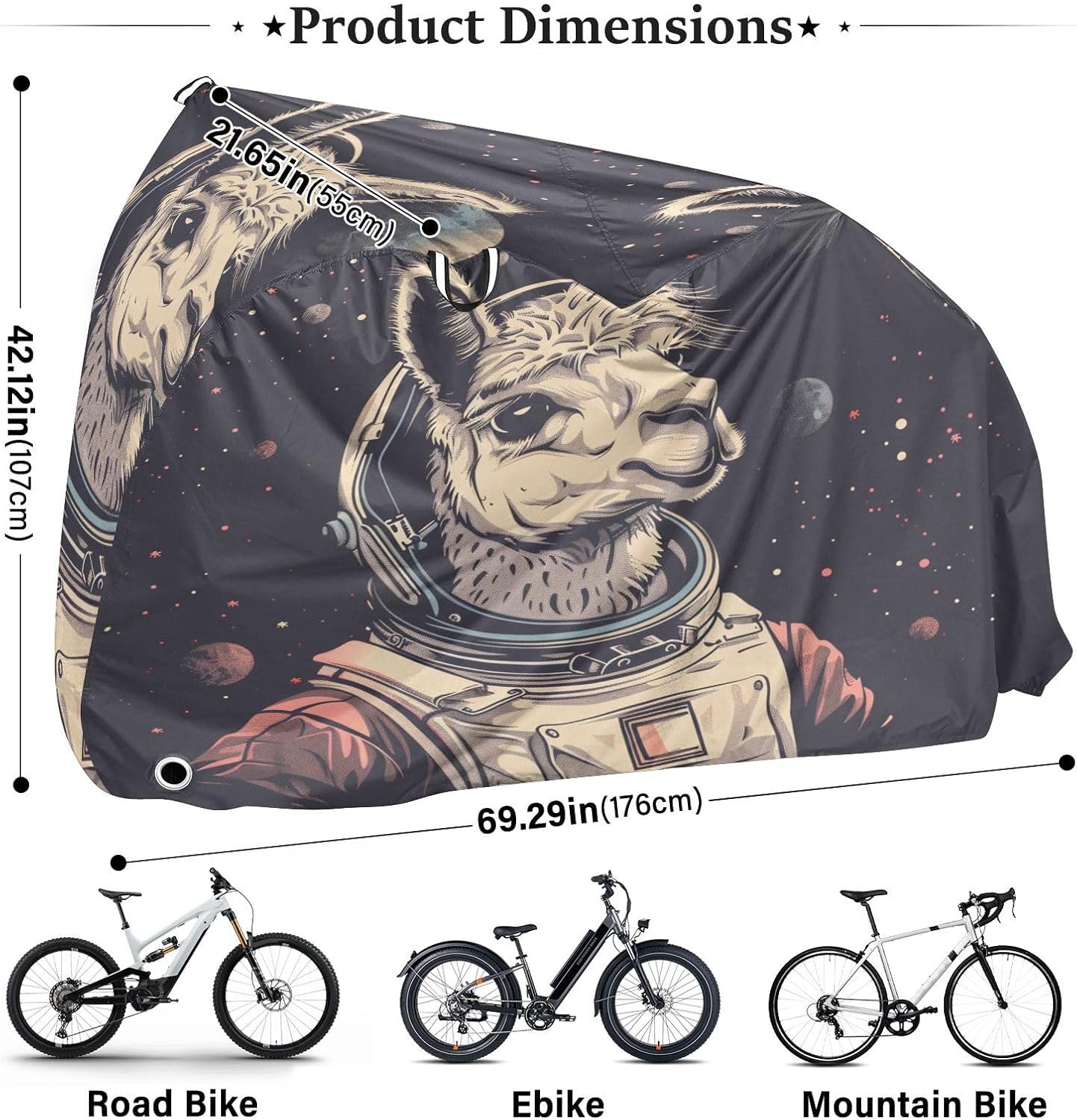 ALAZA Llama Alpaca Astronaut Space Bike Cover Waterproof Outdoor Ebike Bicycle Covers Tarp Protection for 1/2 Bikes, Sun UV Dust Wind Proof