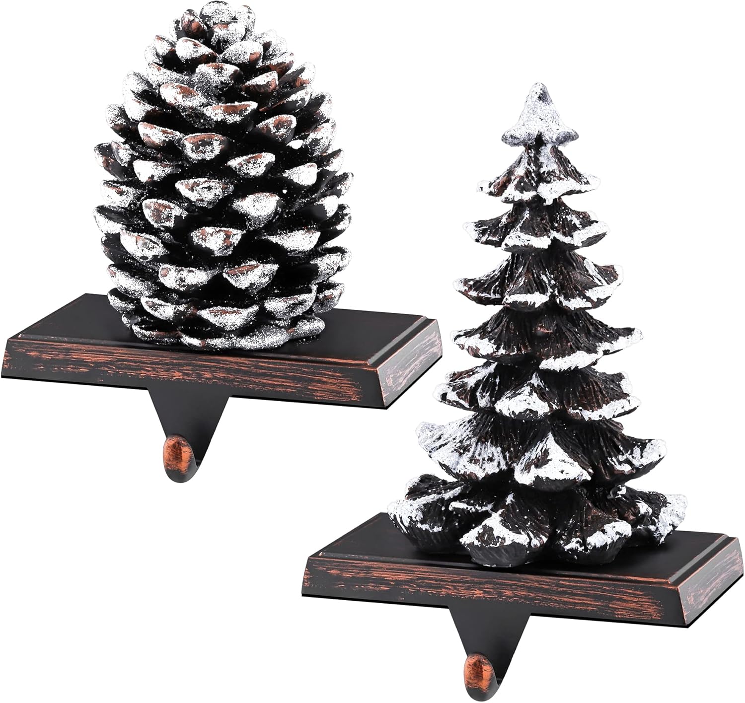 MCEAST 2 Pack Christmas Stocking Holders Pinecone with Snowflake Xmas Stocking Hangers Clips Mantle Hooks for Christmas Decoration