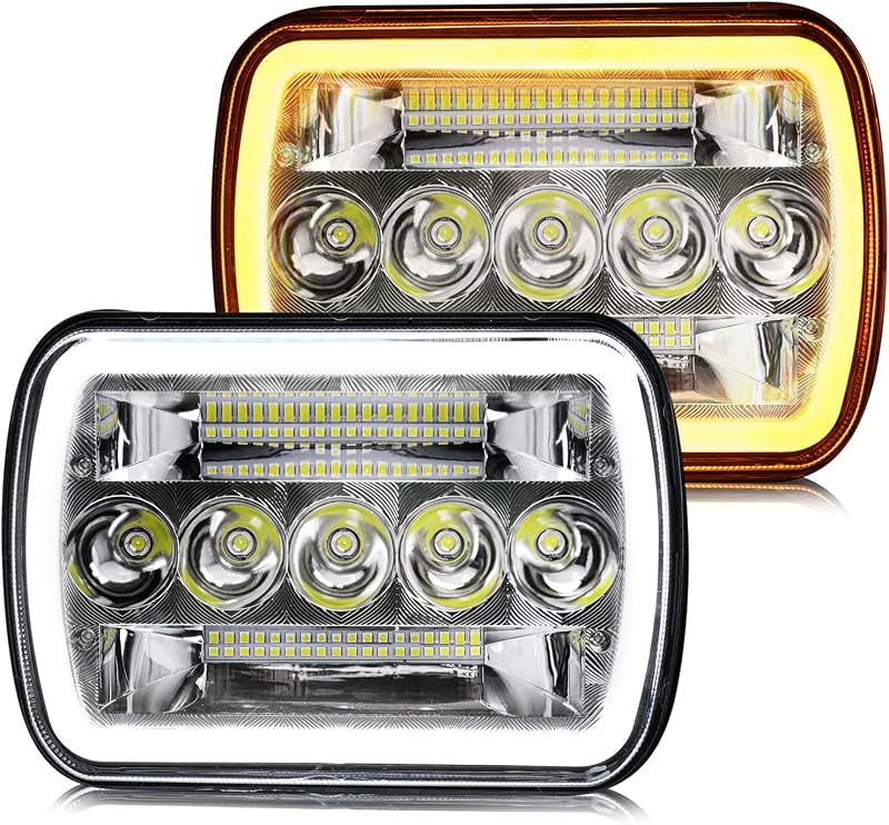 Faróis dianteiros retangulares LED CO LIGHT 5x7/7x6 com luz alta, baixa, DRL e halo âmbar – Par