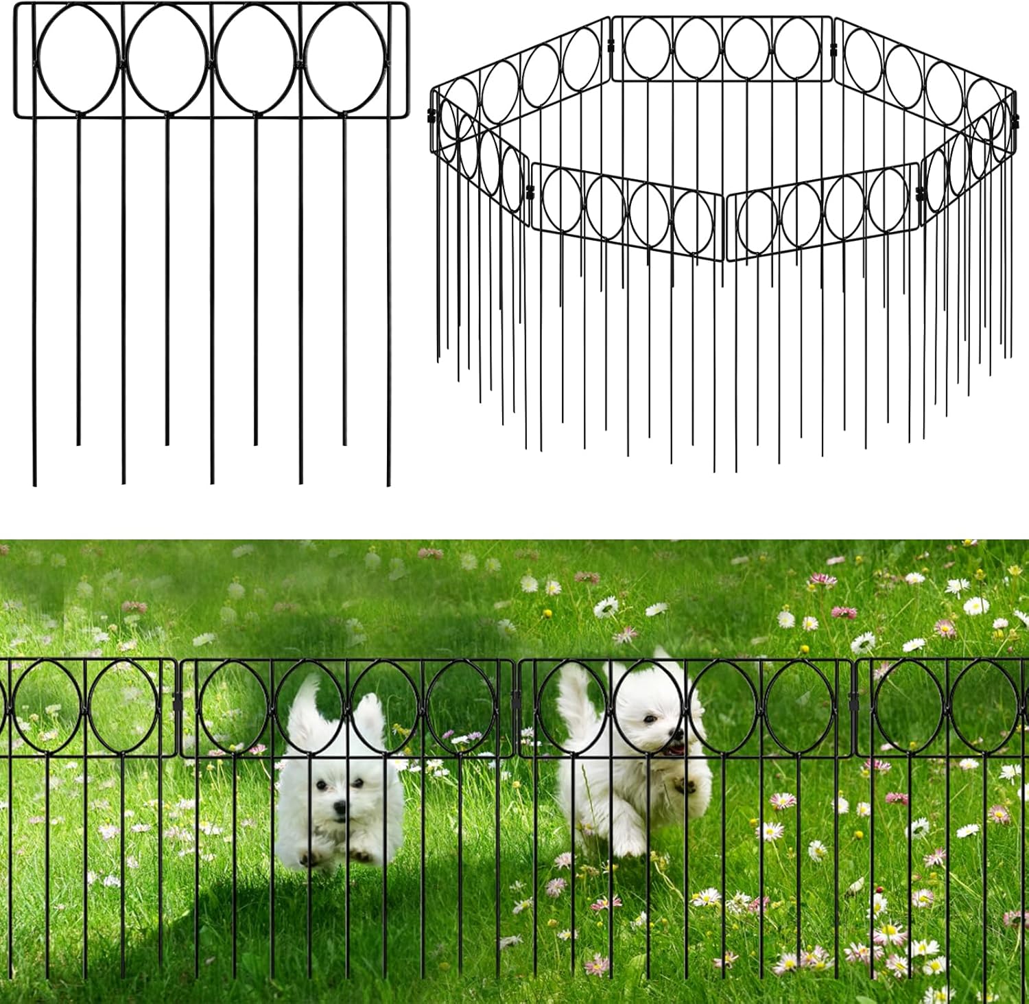 20Pcs Garden Fencing,13in (L) x 17in (H) Garden Fencing Animal Barrier,Rustproof Metal Fence Panels,Decorative Garden Fence and Borders for Dogs, Flower,Patio (Circle, 20 Pack) 20 Circle