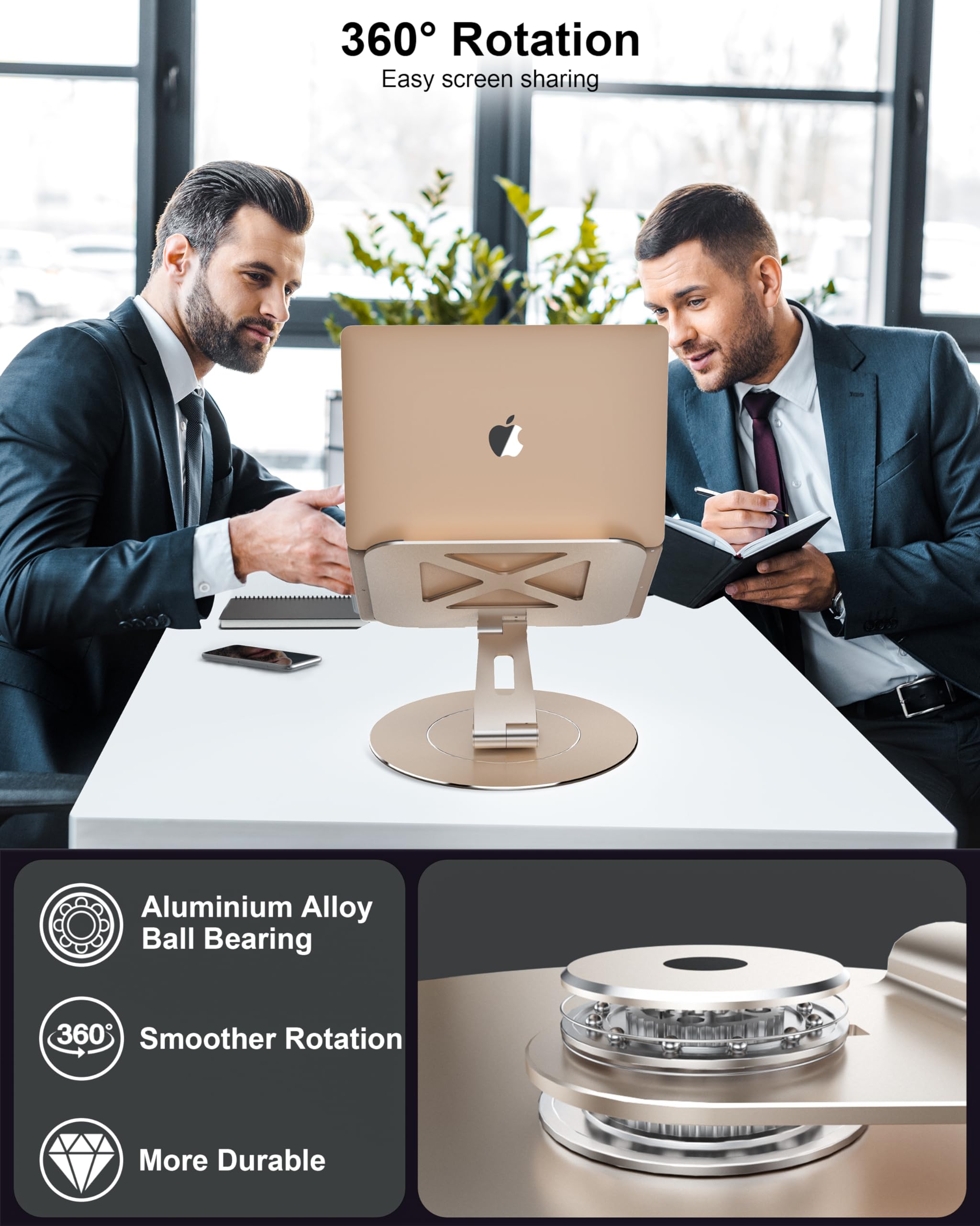 LOXP Soporte Giratorio Ultra Estable para Laptop, para Escritorio, Base 300% más Grande, Estructura de Aluminio de Grado Militar, antiaflojamiento, Altura Ajustable, Adecuado para Laptop de 10 a 17.3