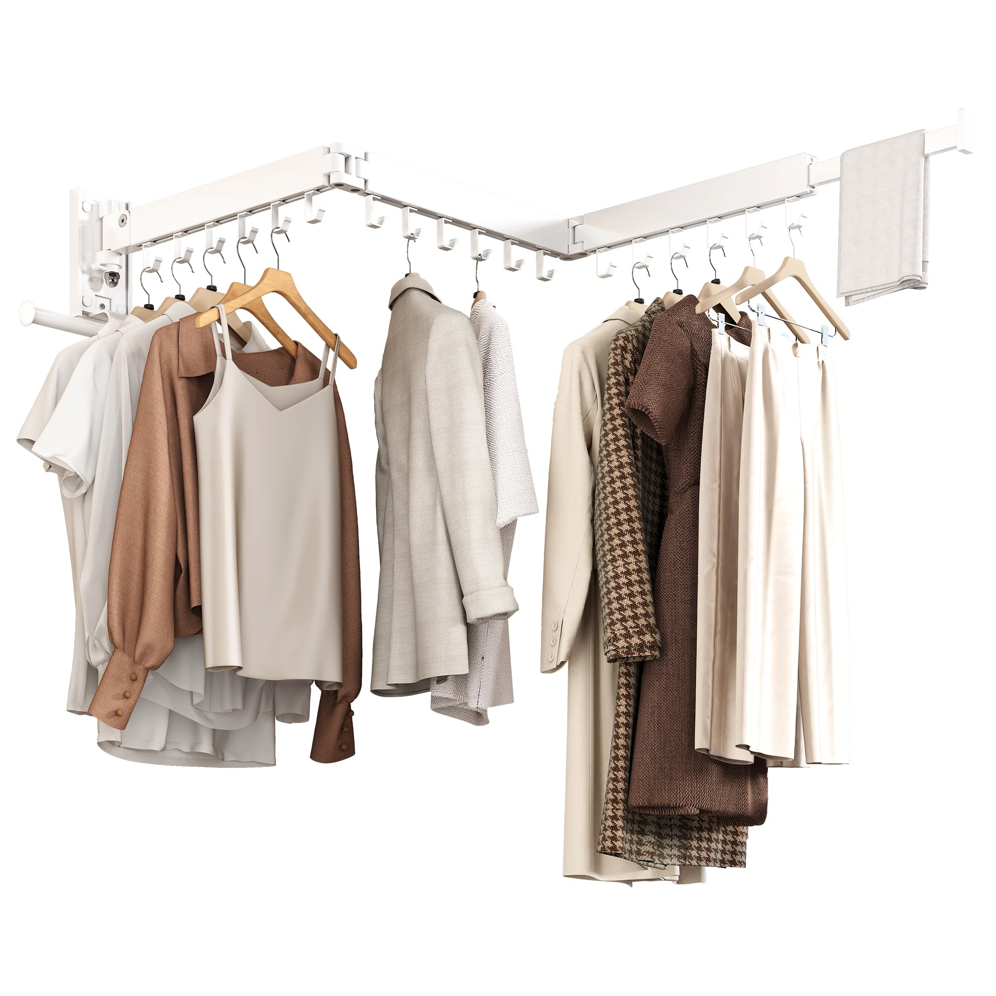Wall Mounted Collapsible Clothes Drying Rack, Space-Saving Laundry Drying Rack Clothing Hanger, Durable Foldable Design Extends Left, Right &amp; Up for Upgraded Versatility