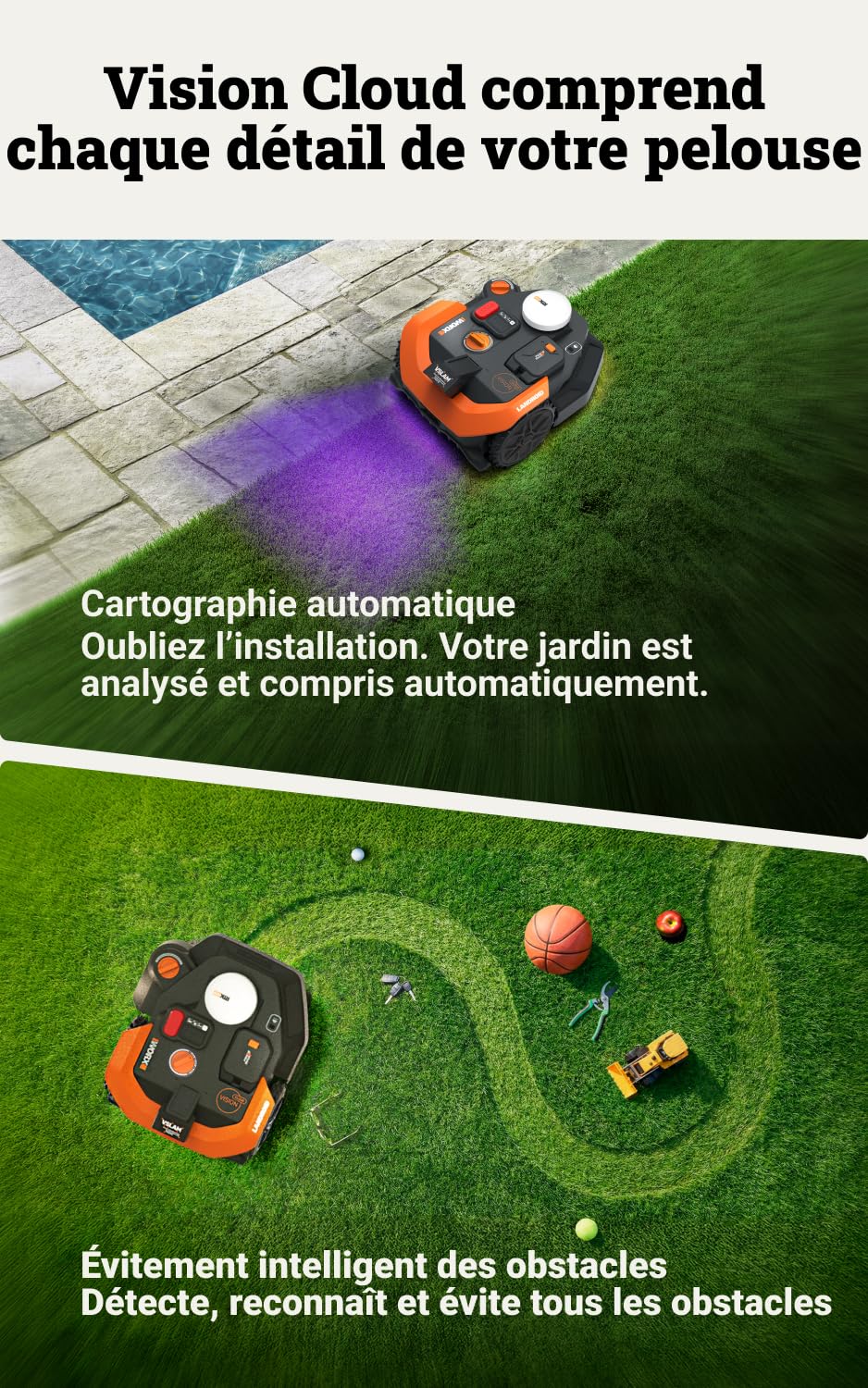 WORX Vision Cloud 2WD Robot Tondeuse WR308E — vue 2