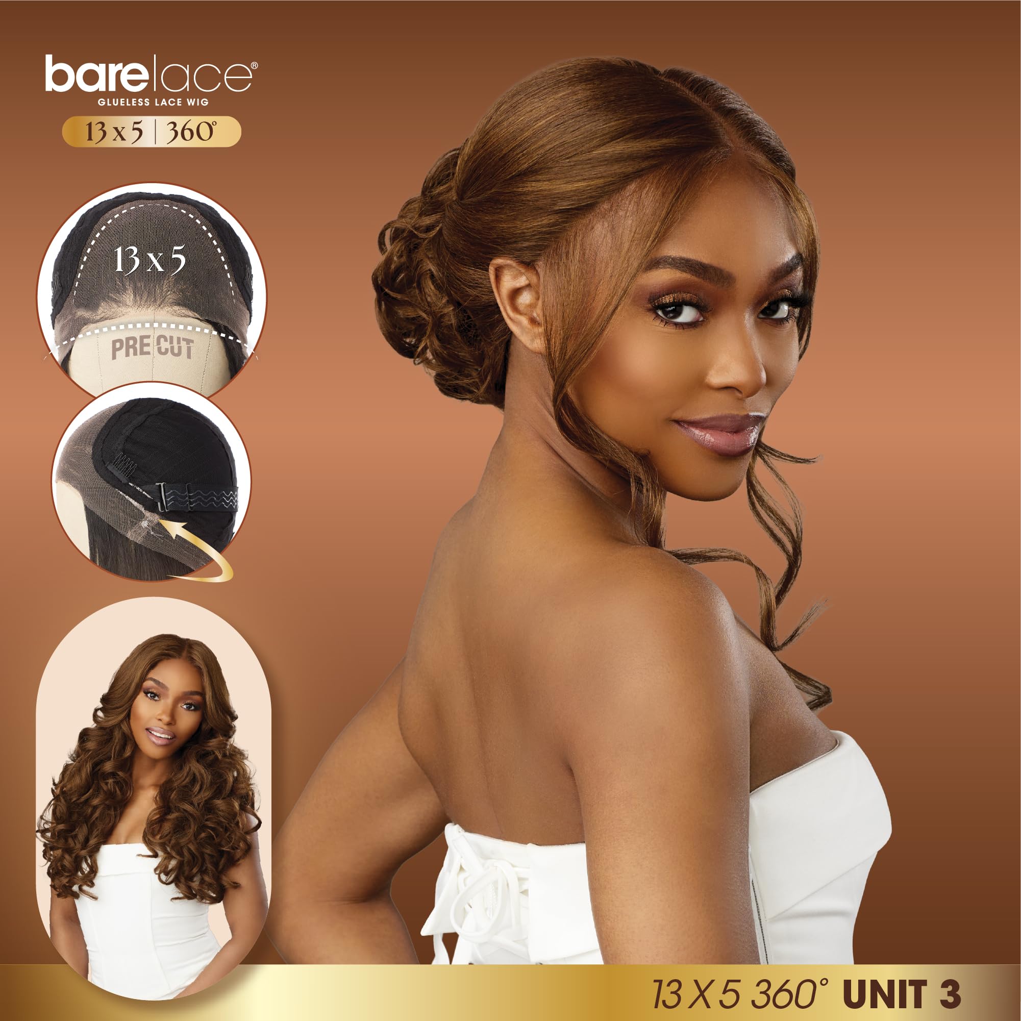 Sensationnel Barelace - Parrucca con pizzo 360 cm, 3 ciocche di capelli umani senza colla, con separazione profonda pre-tagliata (1B OFFBLACK)