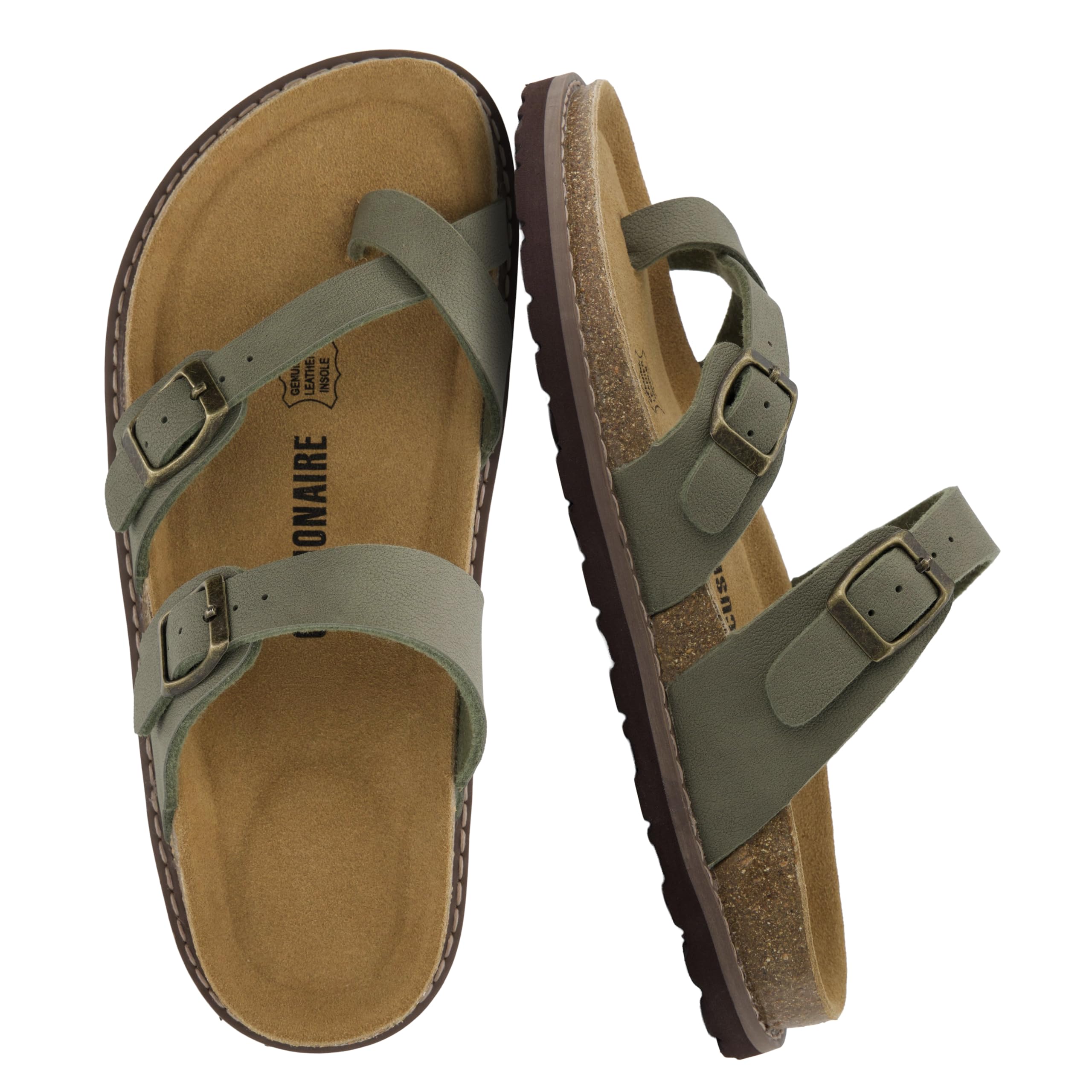 CUSHIONAIRE Pluto Cork Footbed Summer Sandals for Women Comfortable Slides with Adjustable Buckles, Toe Loop & Stitched Design – Stylish Slip On Women