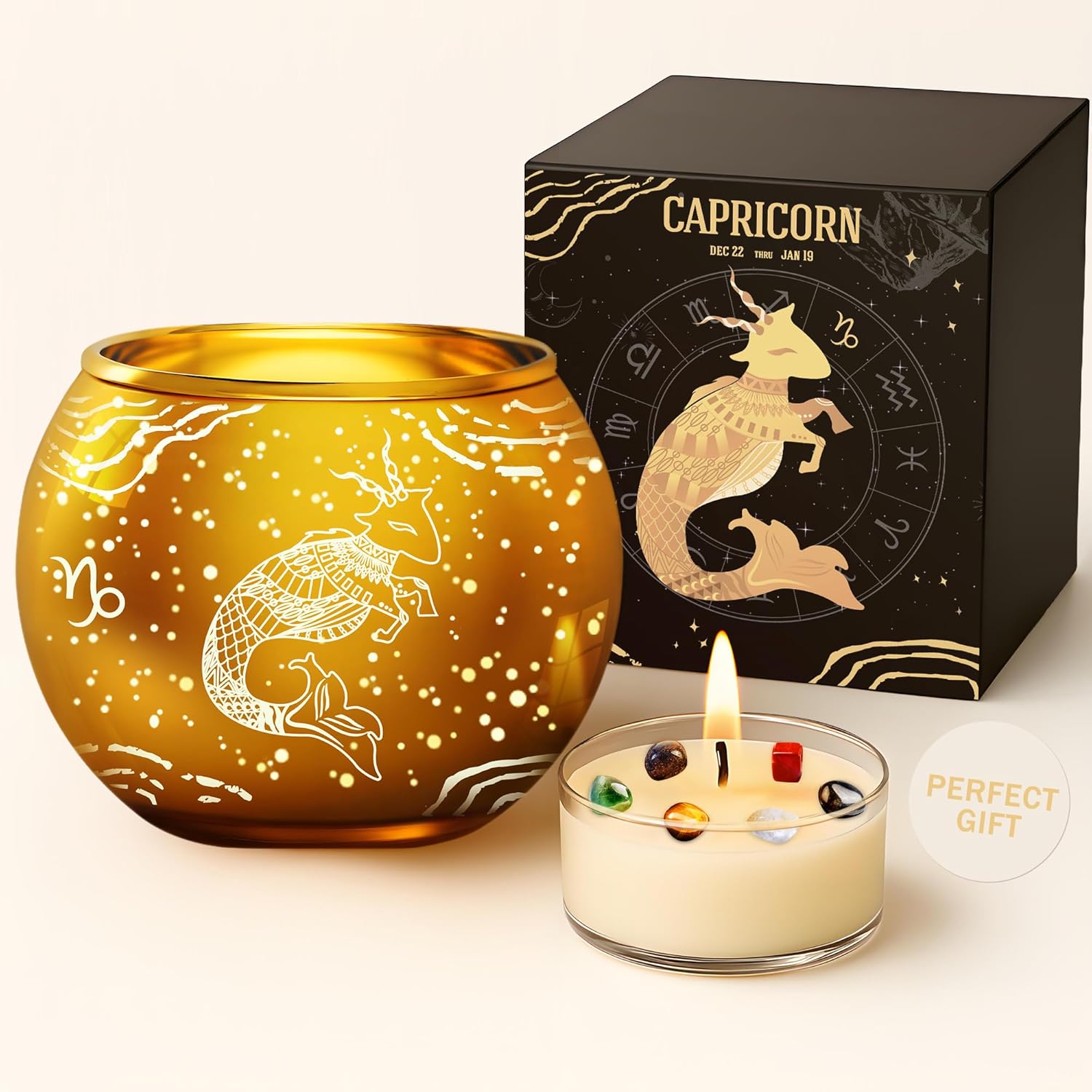 AOVILA Aries Candle Gift for Women, Creamy Vanilla Scented Tealight Refills 2-Pack (up to 4.5 hr Each), Gold-Finish Aries Candle Holder, Birthday Gifts for Women, Mom, Her, or Best Friend