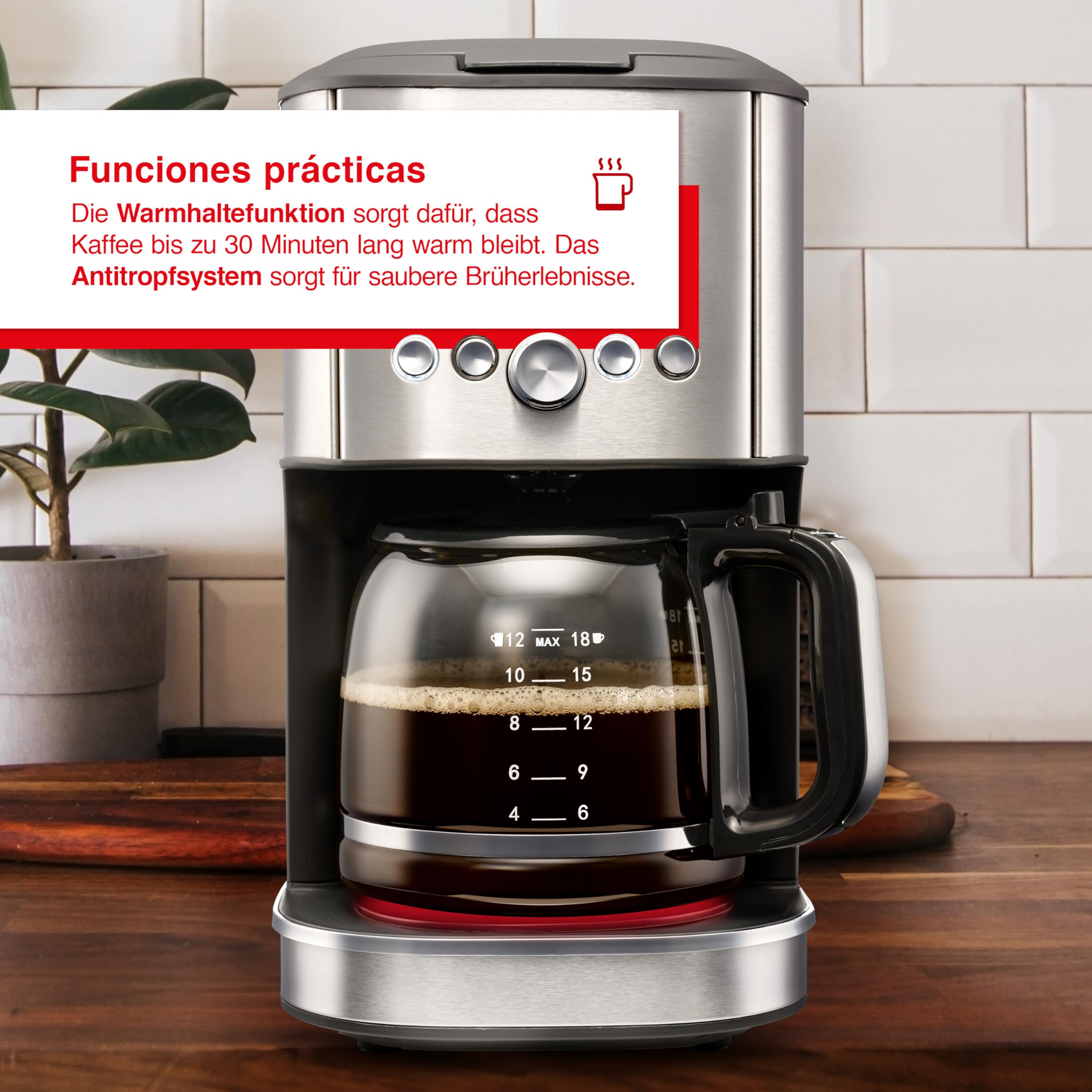 Solis Aroma Brewer - Cafetera de goteo, pequeña cafetera con temporizador, elección de aroma y función de mantener caliente, cafetera con jarra de vidrio de 1,8 litros, sistema de protección contra