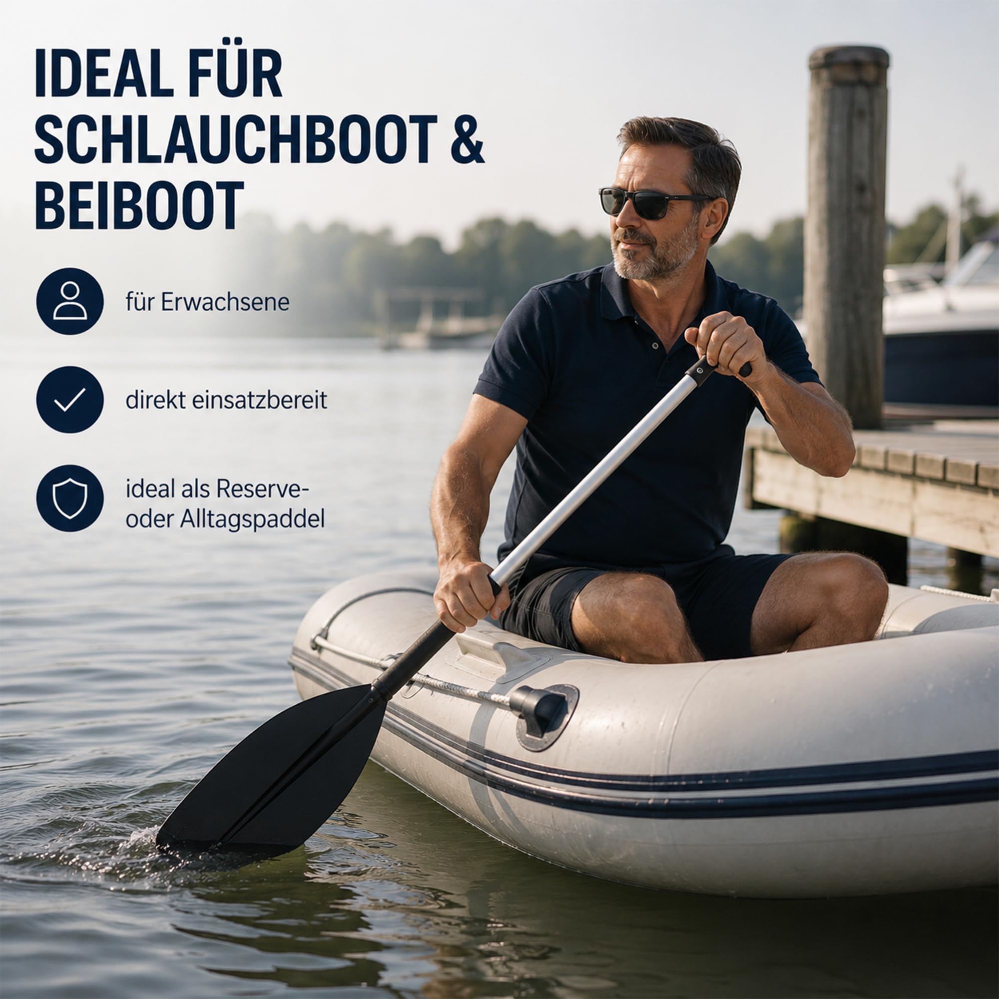 Paddel 120cm / 135cm / 150cm – stabiles Bootspaddel mit Aluminiumrohr & Kunststoffblatt | Kajak Paddel, Schlauchboot Paddel & Wassersport Zubehör für Freizeitboot, Beiboot & SUP Zubehör