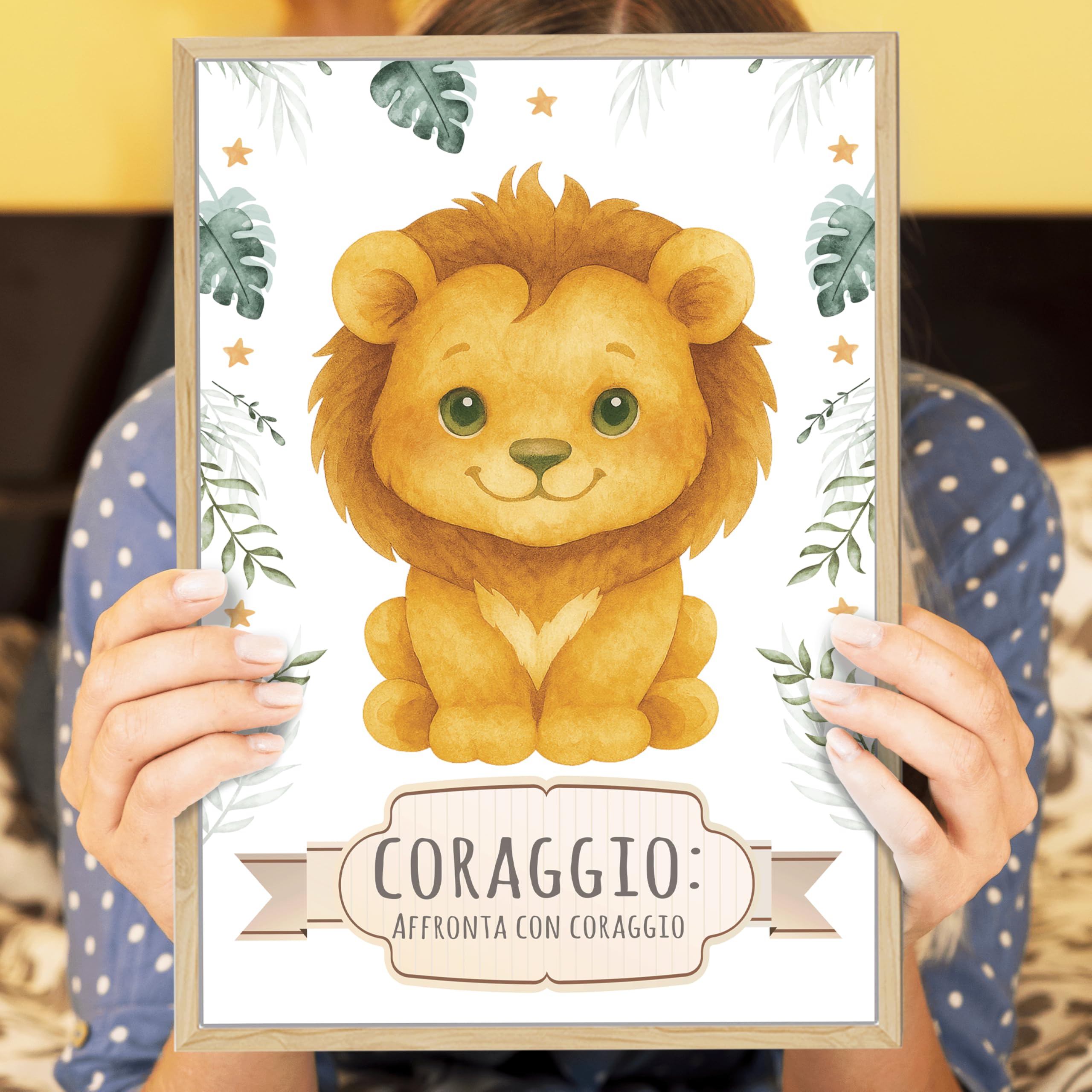 NAÏZAYA Cameretta Bambina Bambino Decorazioni - Set 6 Poster Quadri Animali 21x30cm - Frasi Motivazionali Italiano, Senza Cornice
