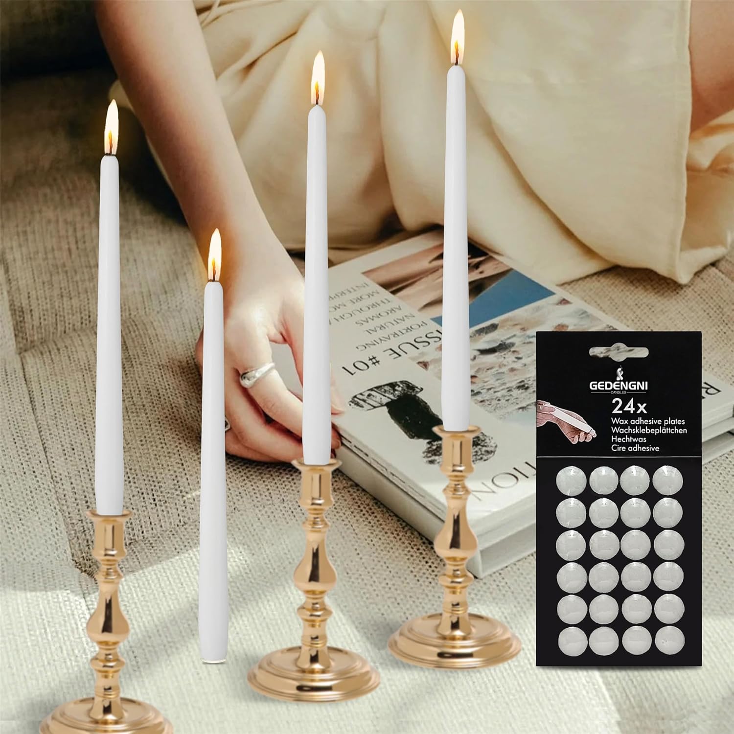 Taper Candle Wax Dots - 24pcs Spiral Candle Sticky Dots White Candles Adapter Small Candlestick Adhesive,Soft Wax for Any Candles Holder Accessories-White - Image 3