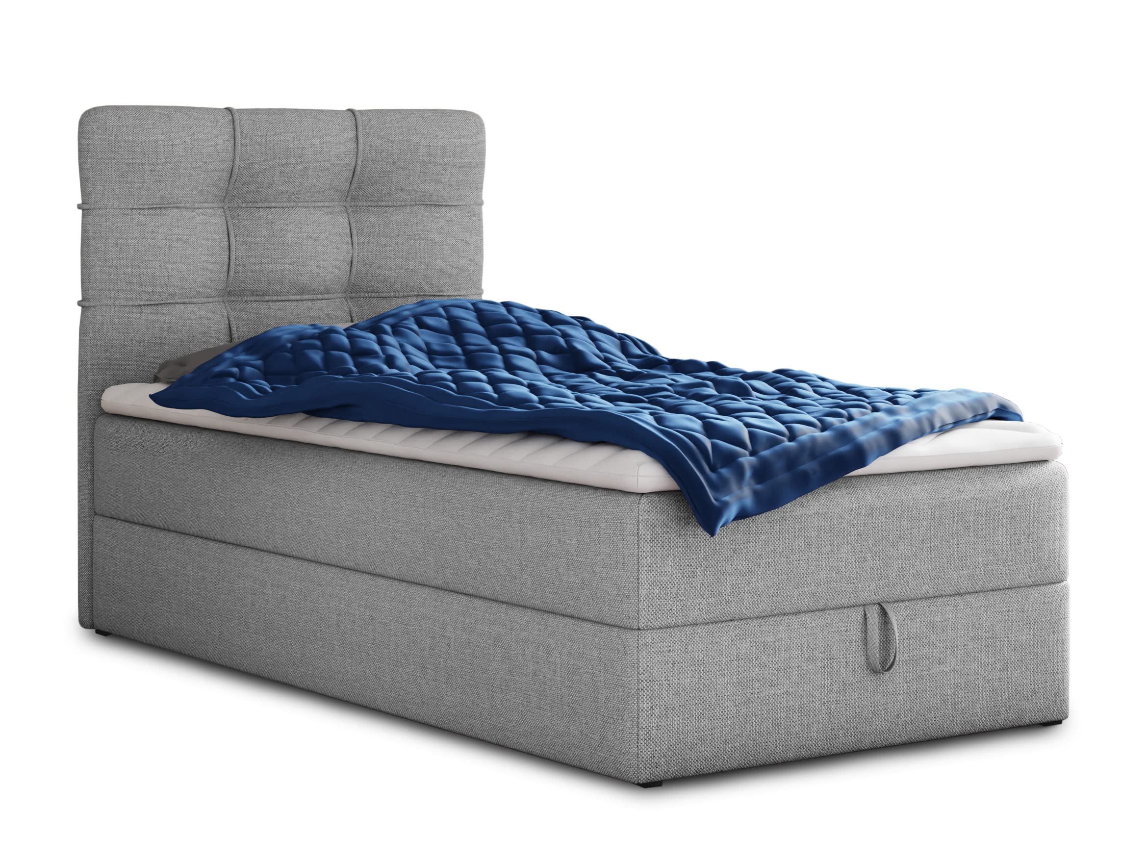 Boxspringbett Best Mini mit Bettkasten, Bonell-Matratze und Topper – 100 x 200 cm, Grau Inari 91